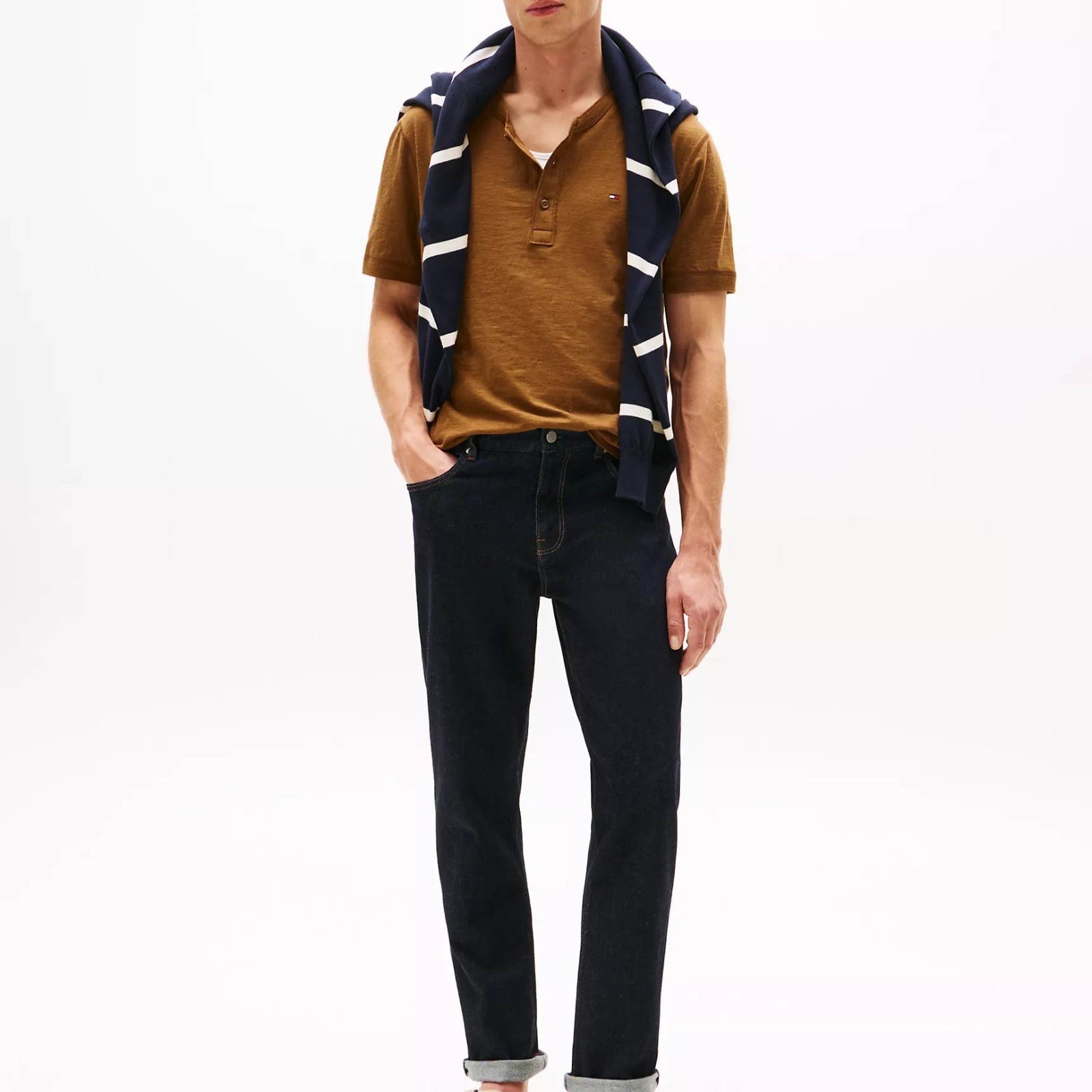 NWT Tommy Hilfiger Men’s Subtle Texture Slub Cotton Solid Henley T-shirt Tee NEW