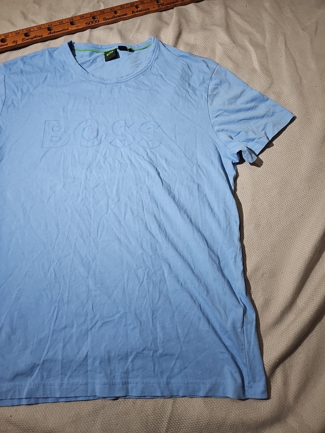 Hugo Boss Shirt Mens XXL 2XL Blue Textured Spellout Casual Streetwear Tee