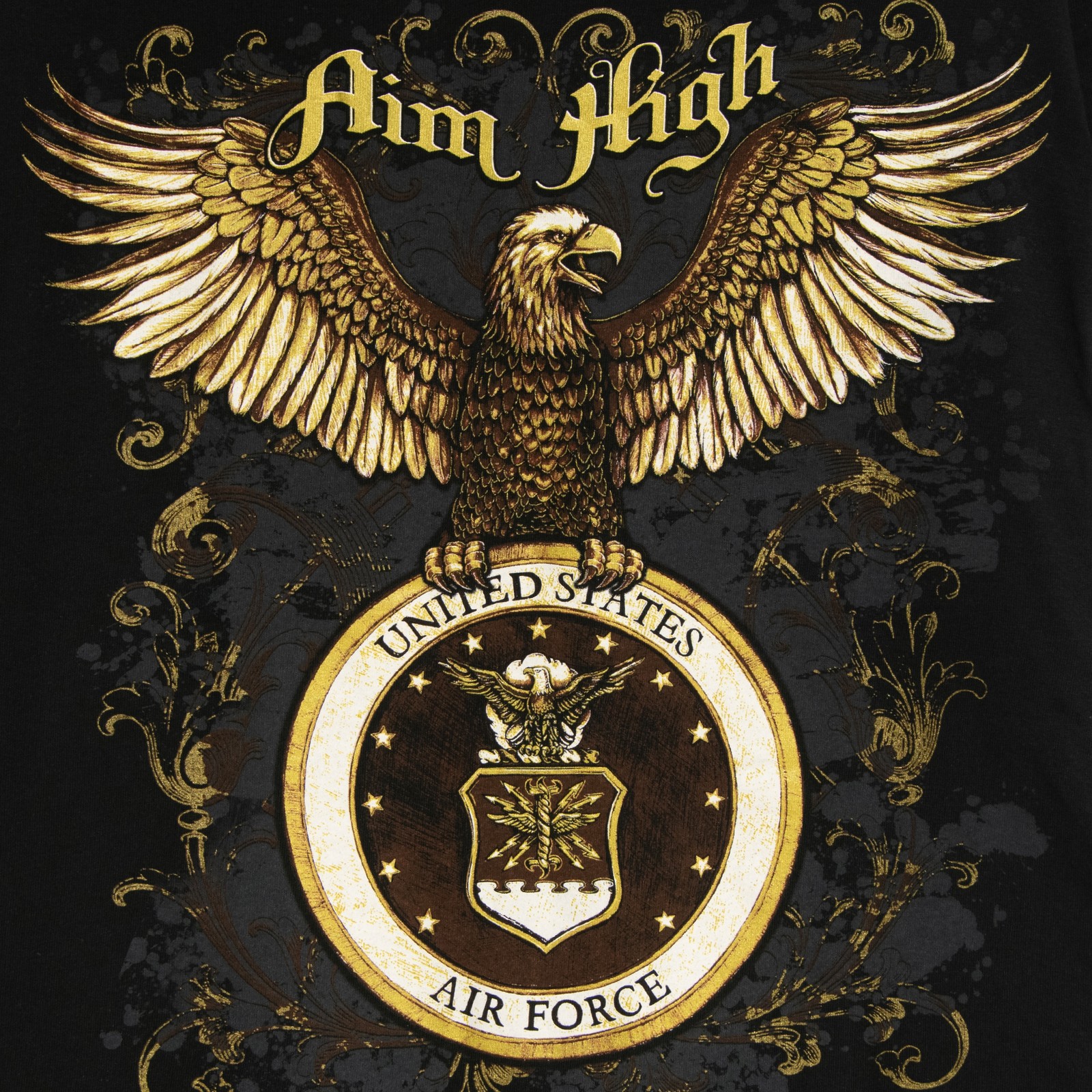 U.S. Air Force Emblem “Aim High” Men’s Graphic Print T-Shirt in Black, Medium