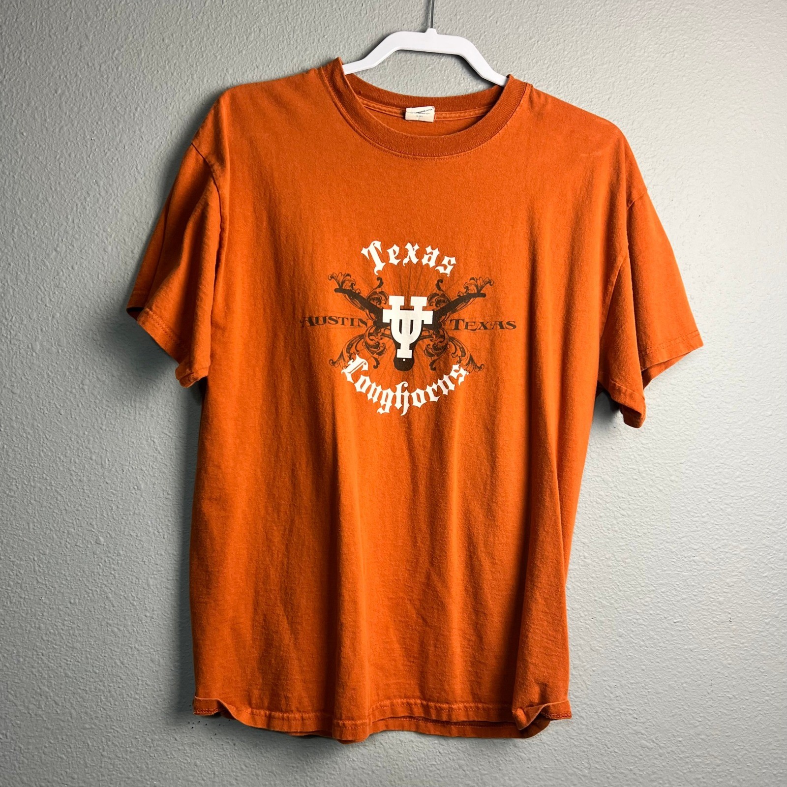 Set of 2 TX Longhorns Football Fan Graphic T Shirt Charcoal Gray L G Heathered