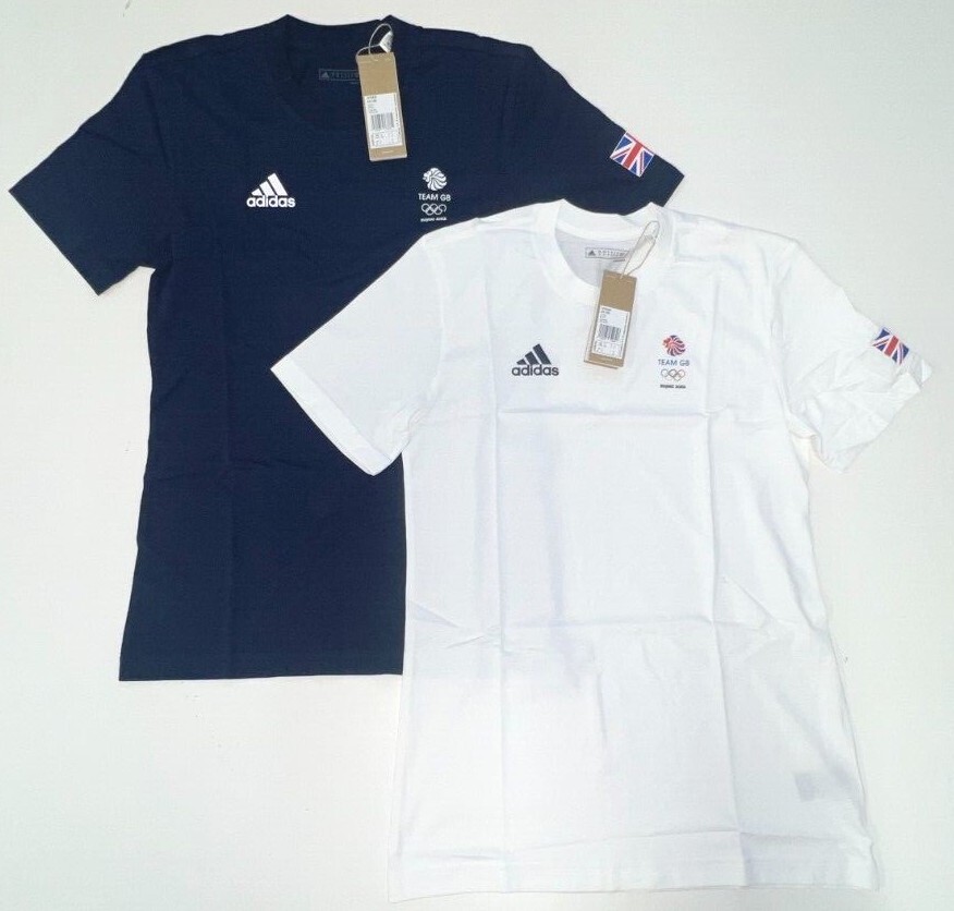 Adidas Training Shirt Team GB Olympic 100% Cotton White Blue XS S M L XL 2XL 3XL