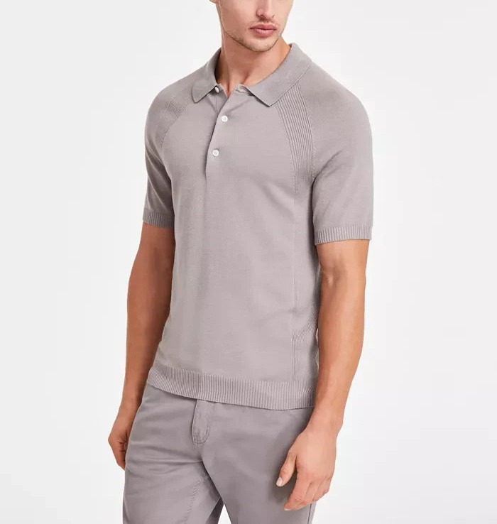 NWT Alfani Men’s XL Ribbed Raglan Sweater-Knit Polo Shirt Willow Wood Ash $50
