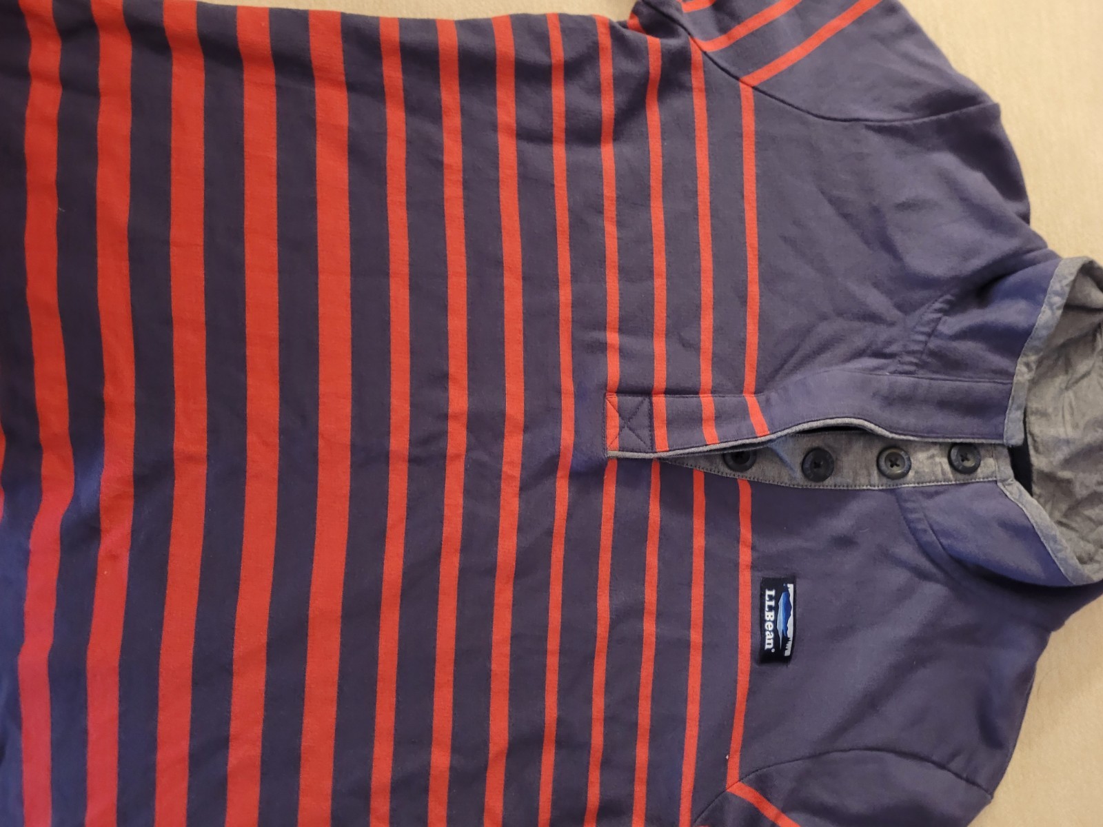 L.L.Bean womens M Regular Henley Long Sleeve Striped T-Shirt Blue Red Gray