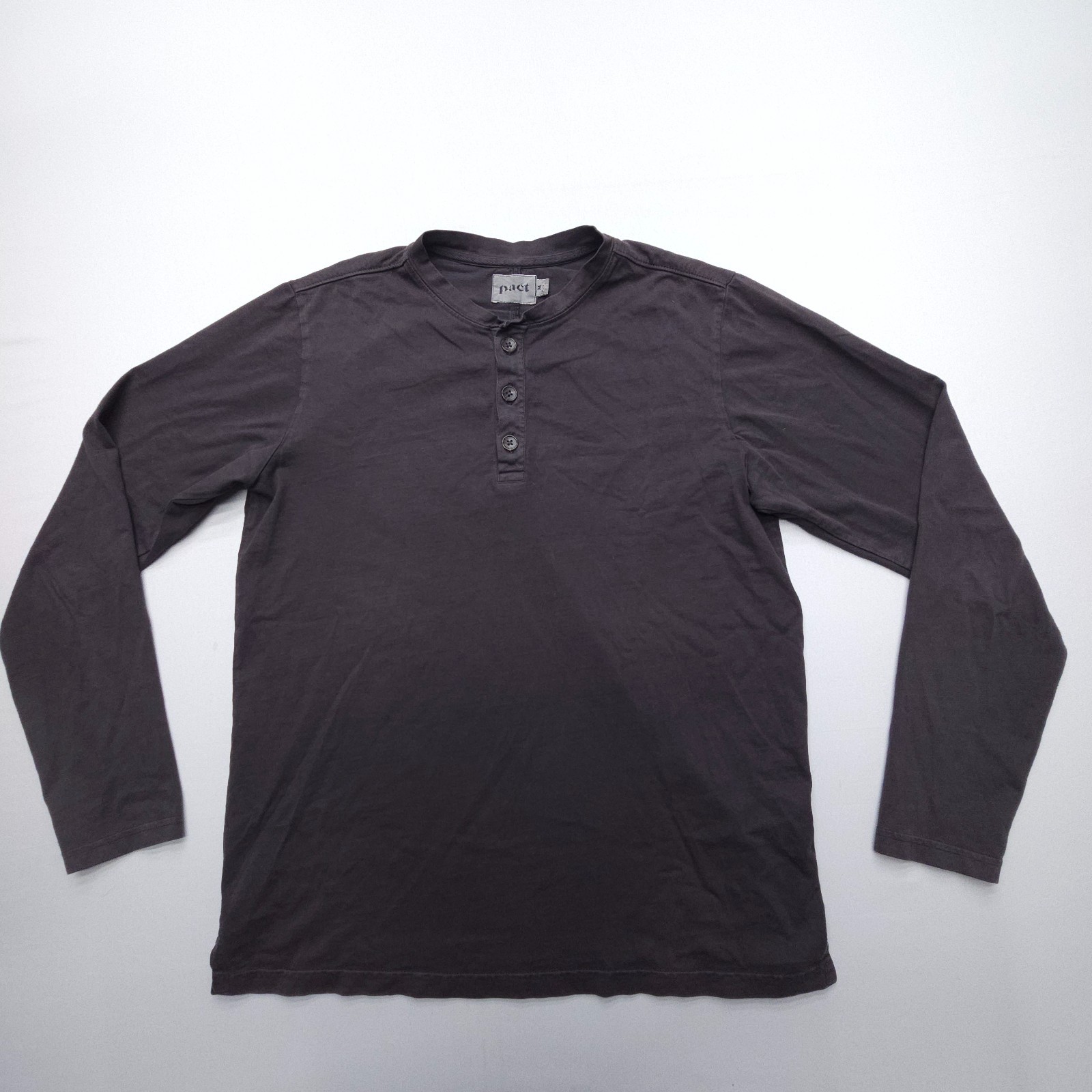 Pact Organic Cotton Softspun Long Sleeve Henley Shirt Mens Medium Faded Black