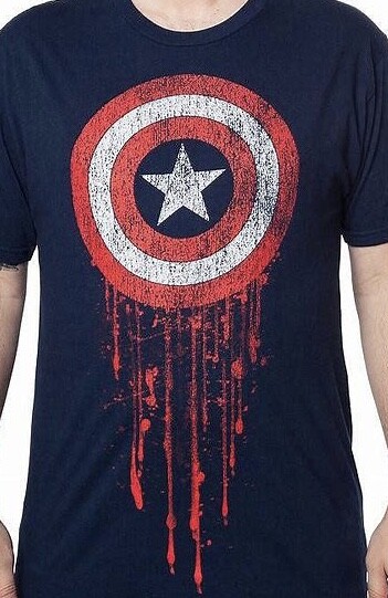 Marvel Captain America Battle-Worn Officially Licensed Navy T-Shirt Large