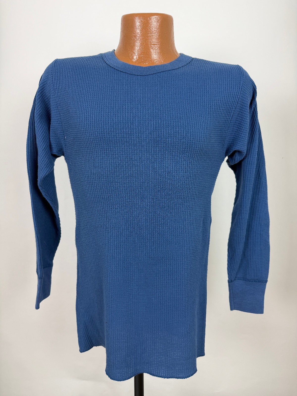 Vintage 80s Waffle-Knit Thermal Shirt Men Large Tight Stretch Outdoors Blue USA
