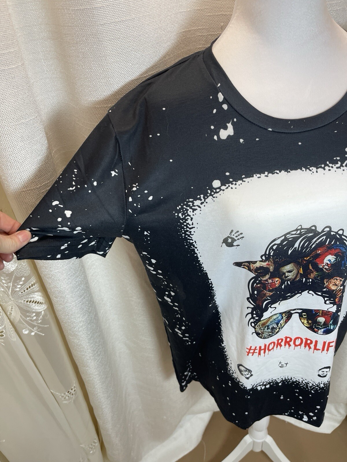 Horror Life Black And White Splash T Shirt Polyester Horror Movie Characters