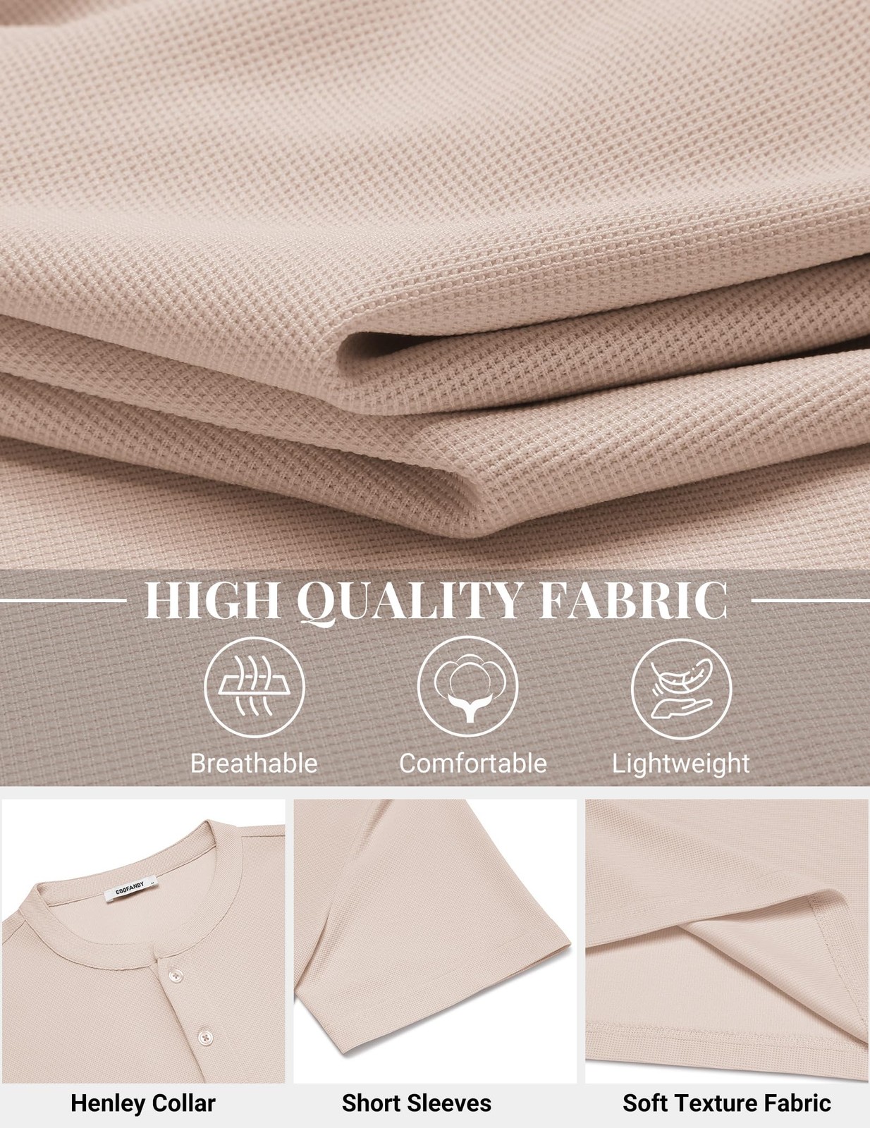 COOFANDY Mens Henley Shirts Short Sleeve Casual Button Textured T Shirt Basic…
