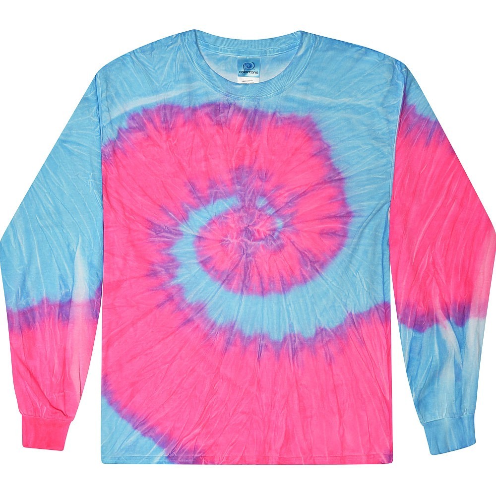 Long Sleeve Tie Dye T-Shirts Multicolor Adults & Kids Size Cotton Colortone