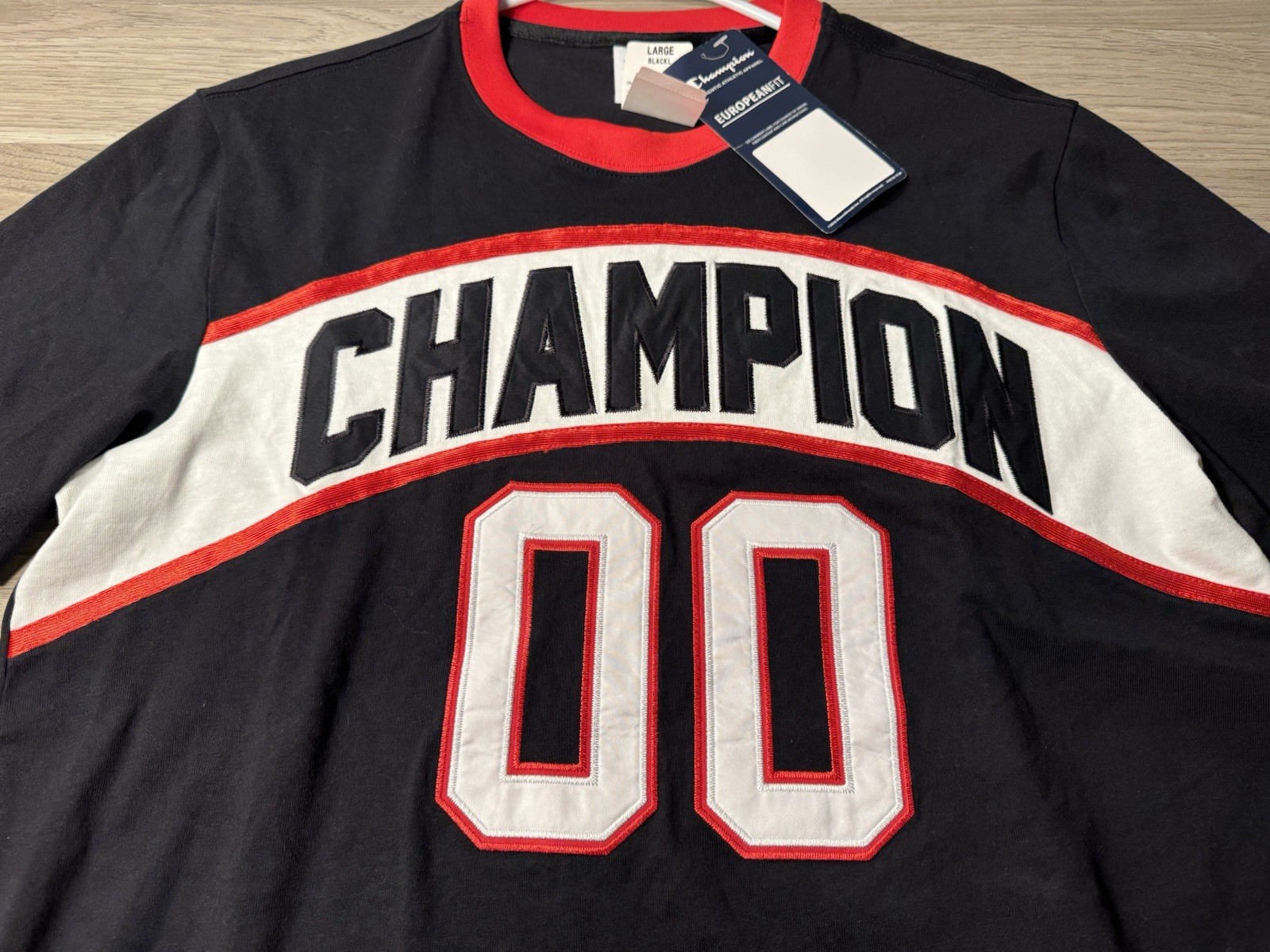 NEW Champion T-Shirt Dark Navy Blue Red White Short Sleeve Men’s Large