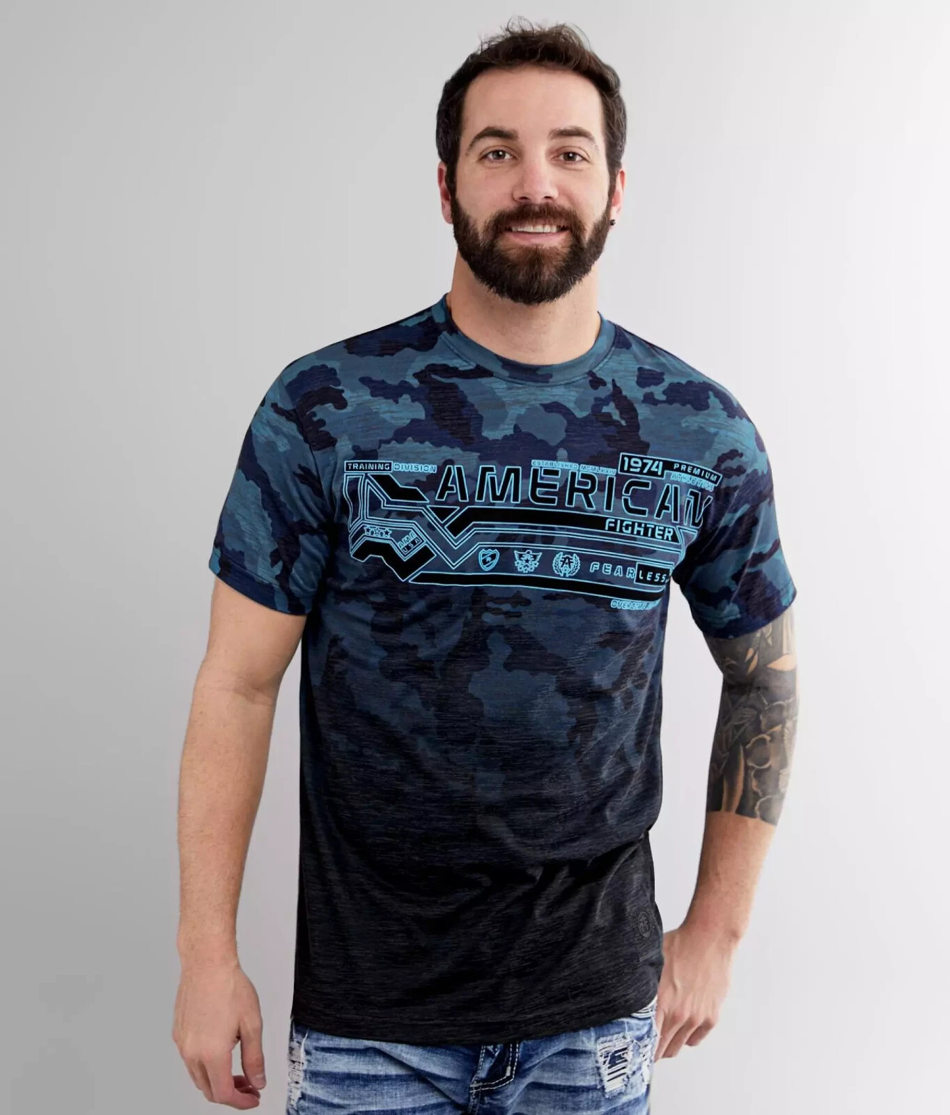 New Men’s American Fighter Penfield Athletic MMA Blue Camo T-Shirt XS-4XL