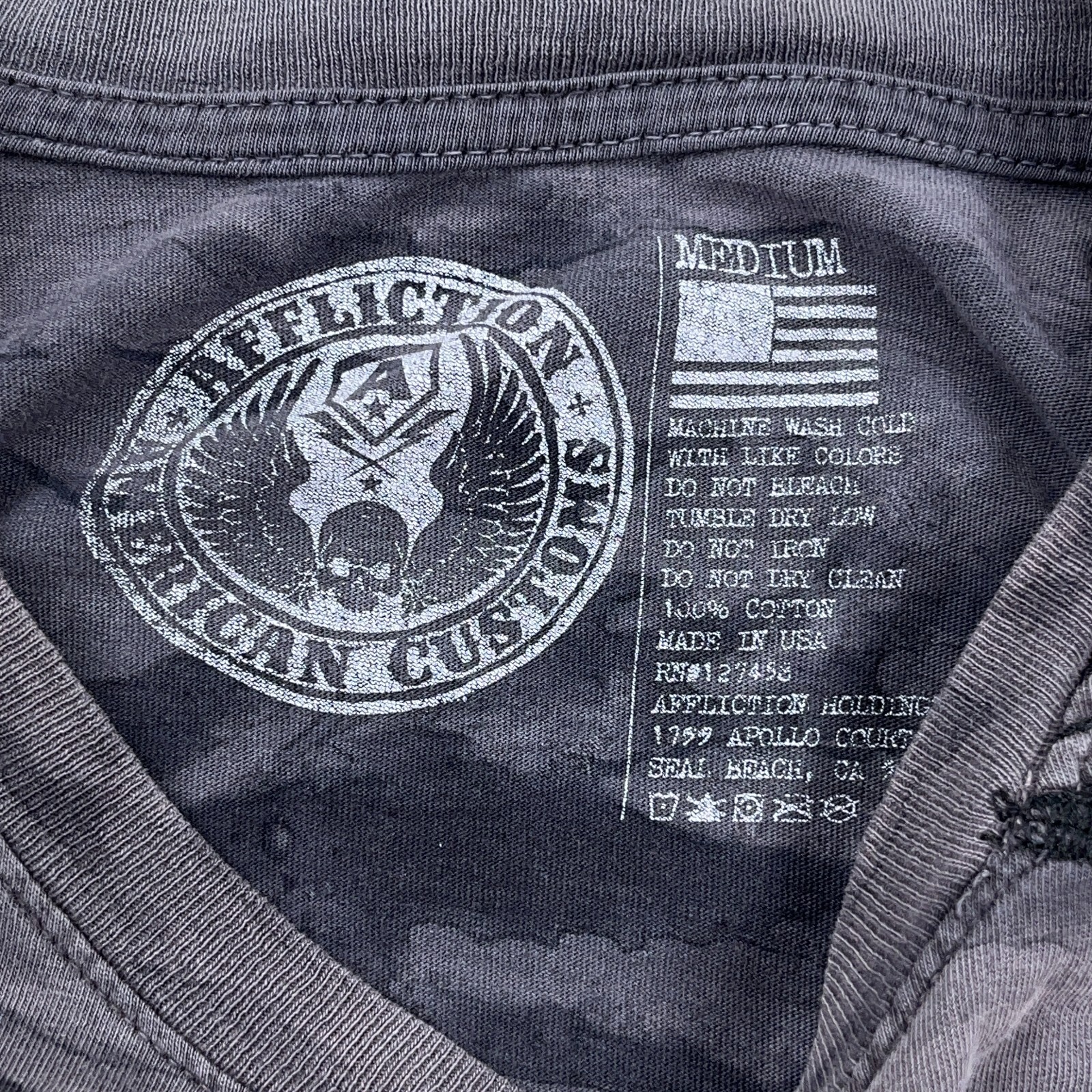 Affliction Shirt Men Medium Gray American Customs Indian Chief Tattoo MMA Live