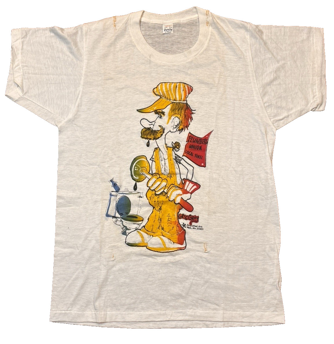Vintage 1970s Plumbers Union Local Yokel Greg Gray Diversified Arts 70s T-Shirt