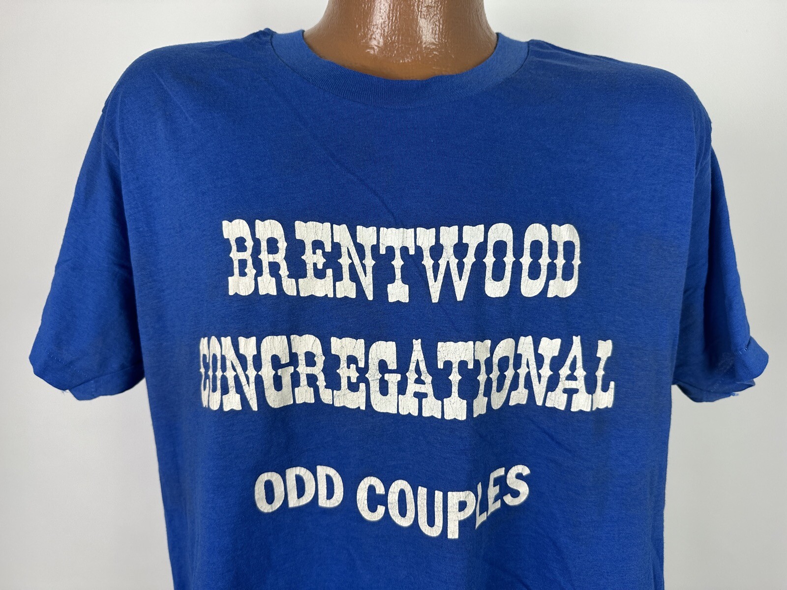 Vintage 80s Church T-Shirt XL Tight Brentwood Congregational Odd Couples Funny