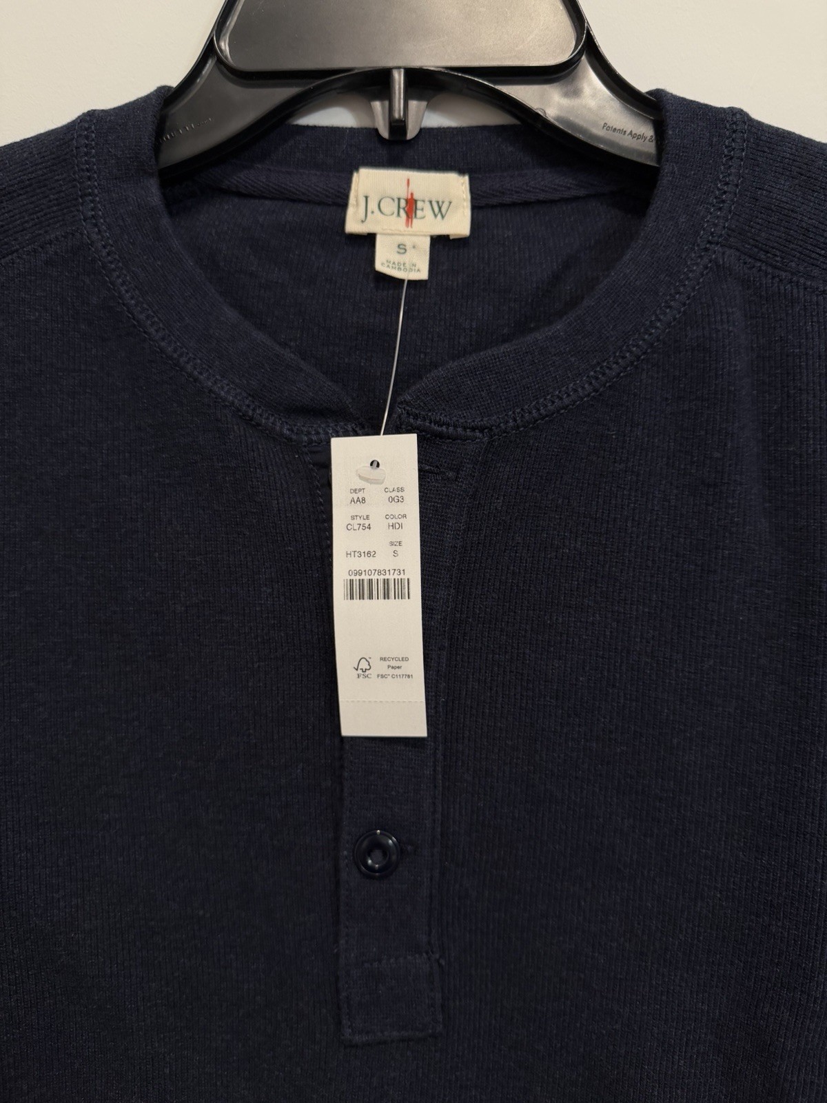 J Crew Men Navy Jacquard rib-knit henley Size Small MSRP $98