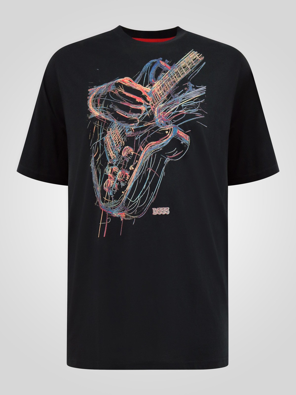 D555 Elliott Men’s Guitar Print Everyday Short Sleeve T-shirt with Round Neck