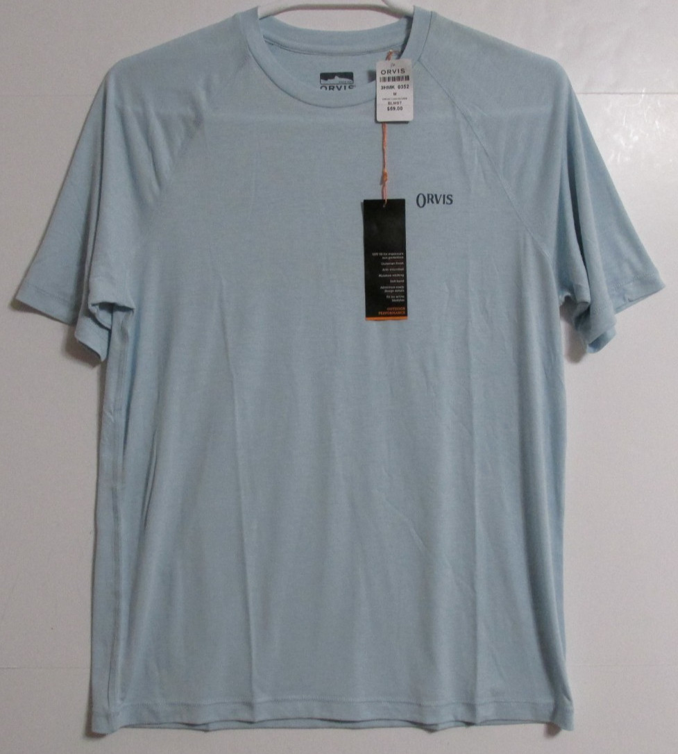 Men’s Orvis DriCast Logo Crew Neck Short Sleeve Tee T-Shirt Lt. Blue Size MEDIUM