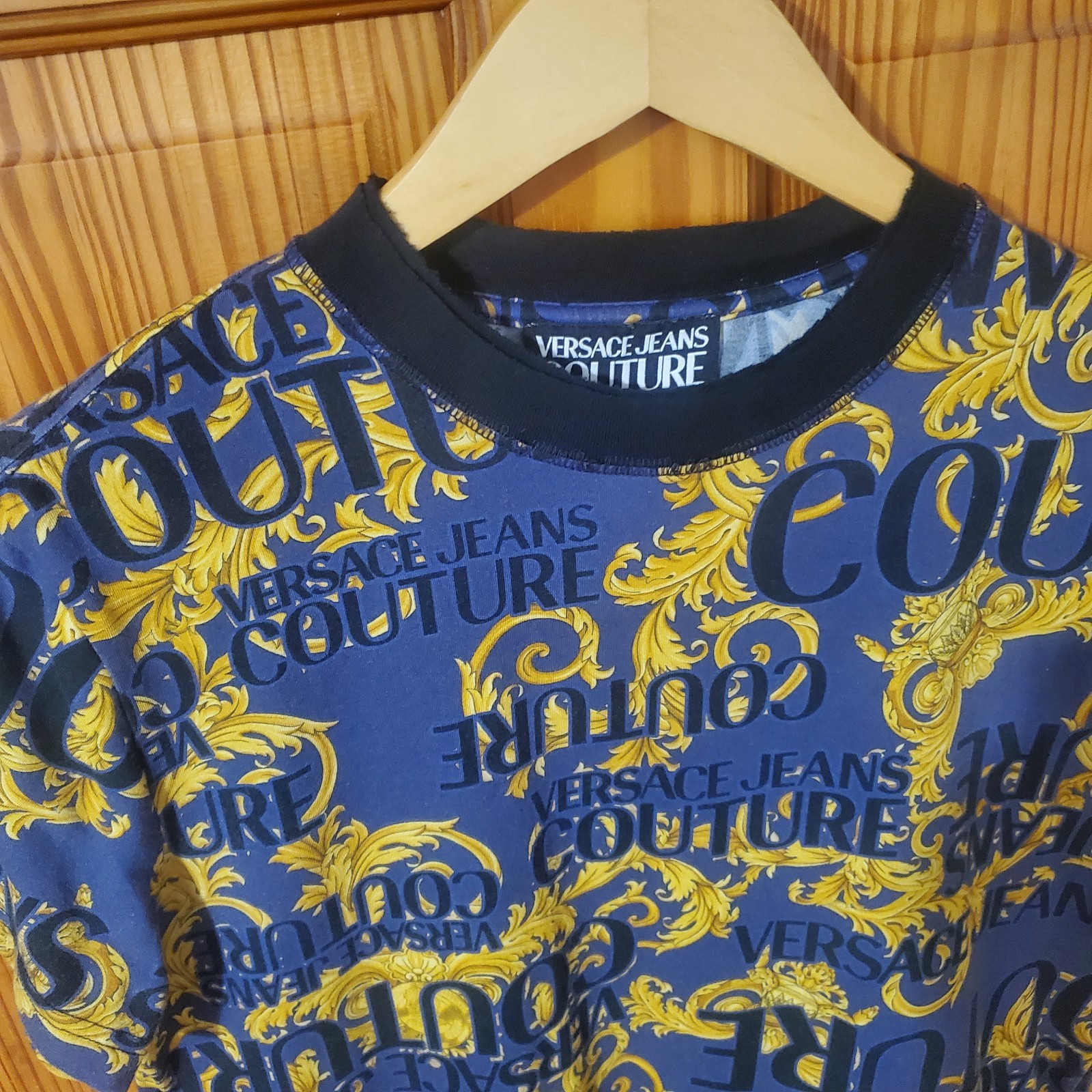 VERSACE JEANS COUTURE T-shirt Mens Baroque Logo All-Over Short Sleeve Size S