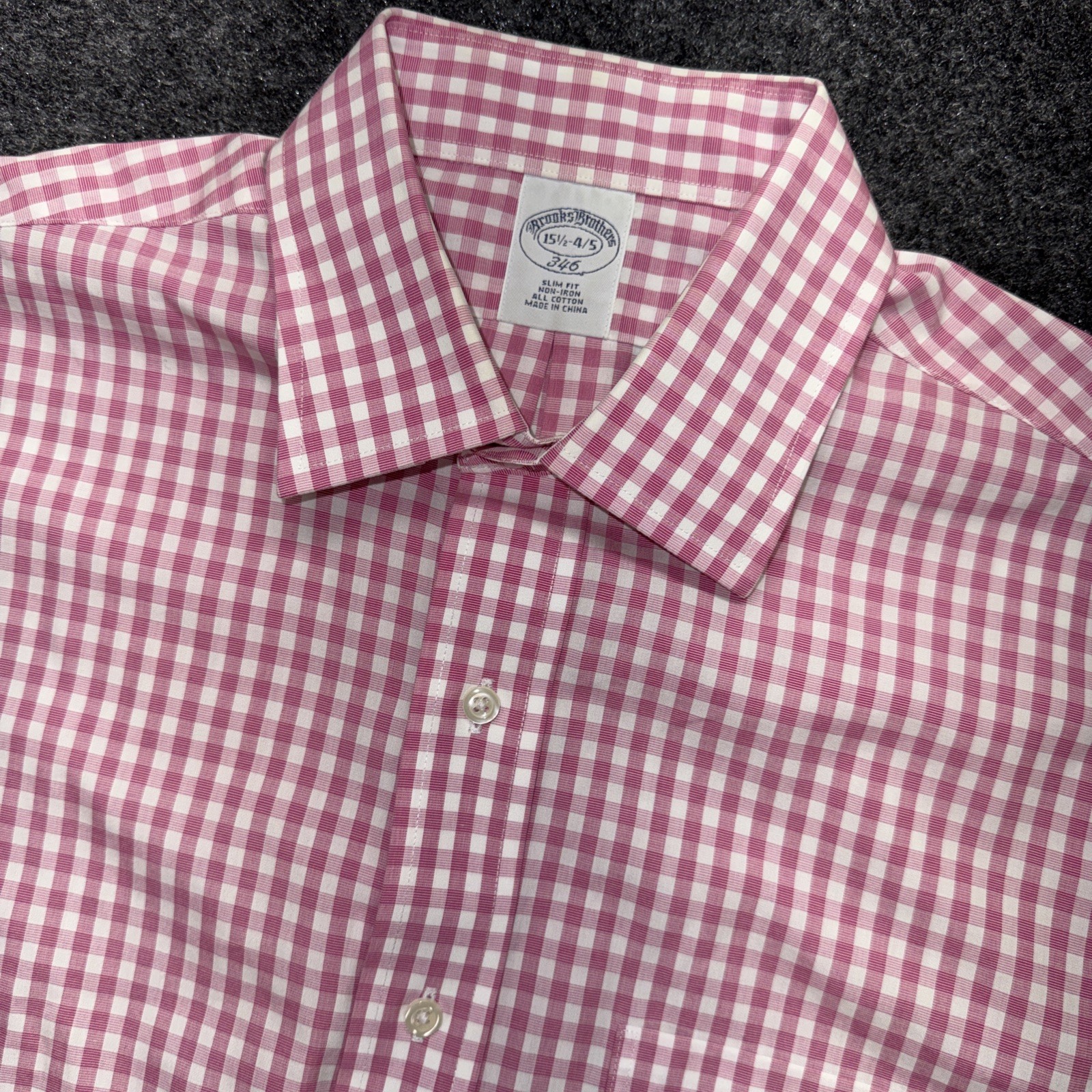 MENS BROOKS BROTHERS PINK WHITE CHECK Men Sz 15.5 4/5 Slim Fit Cotton Button Up