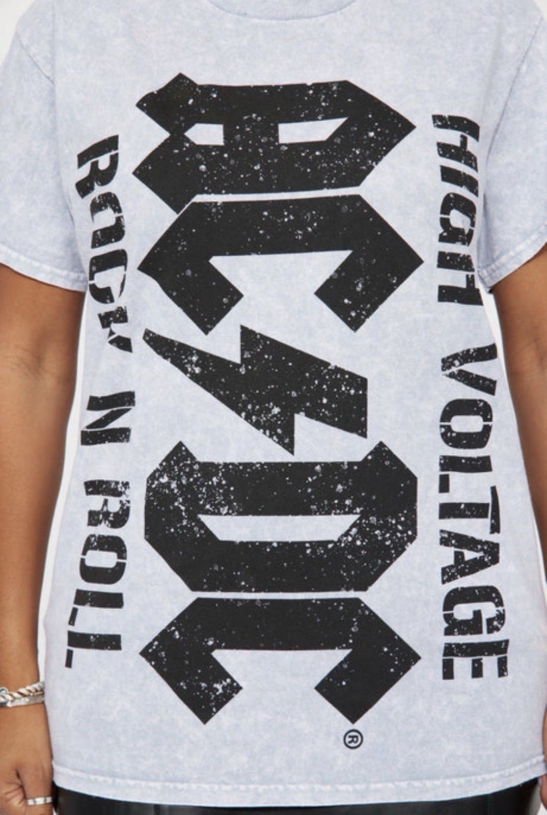 AC/DC T Shirt Medium Unisex Gray Wash Graphic Print Band Tee High Voltage NWOT
