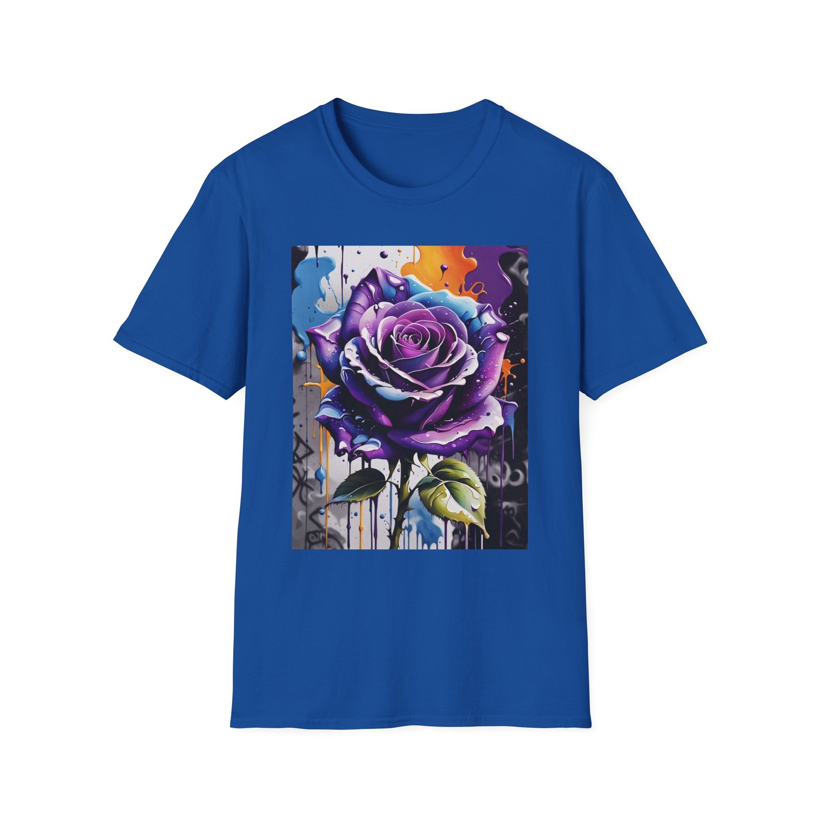 Rose Purple Blue Graffiti Flower Cotton T-Shirt Gift Tee