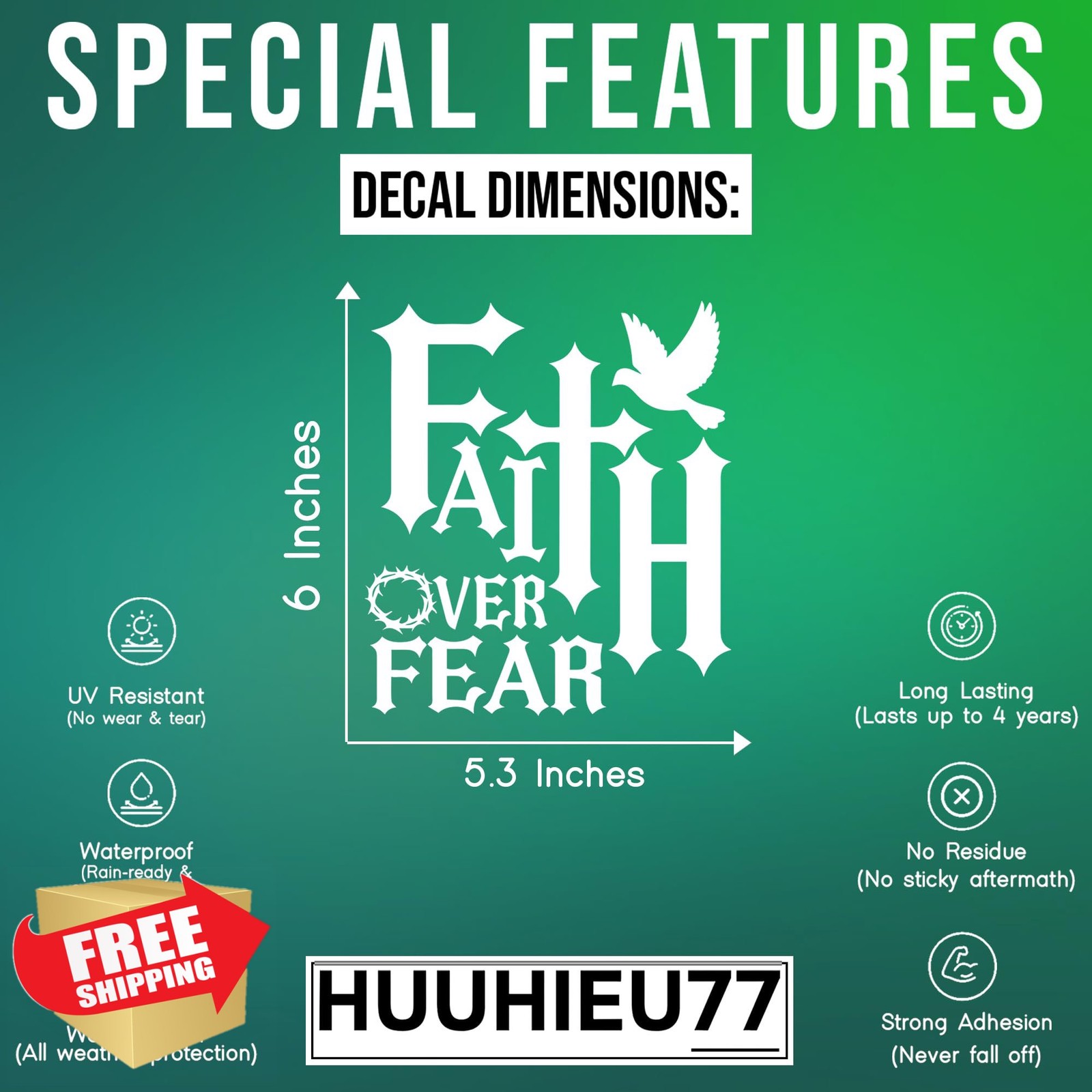 Generic Faith Over Fear car decal 5.3″x6″