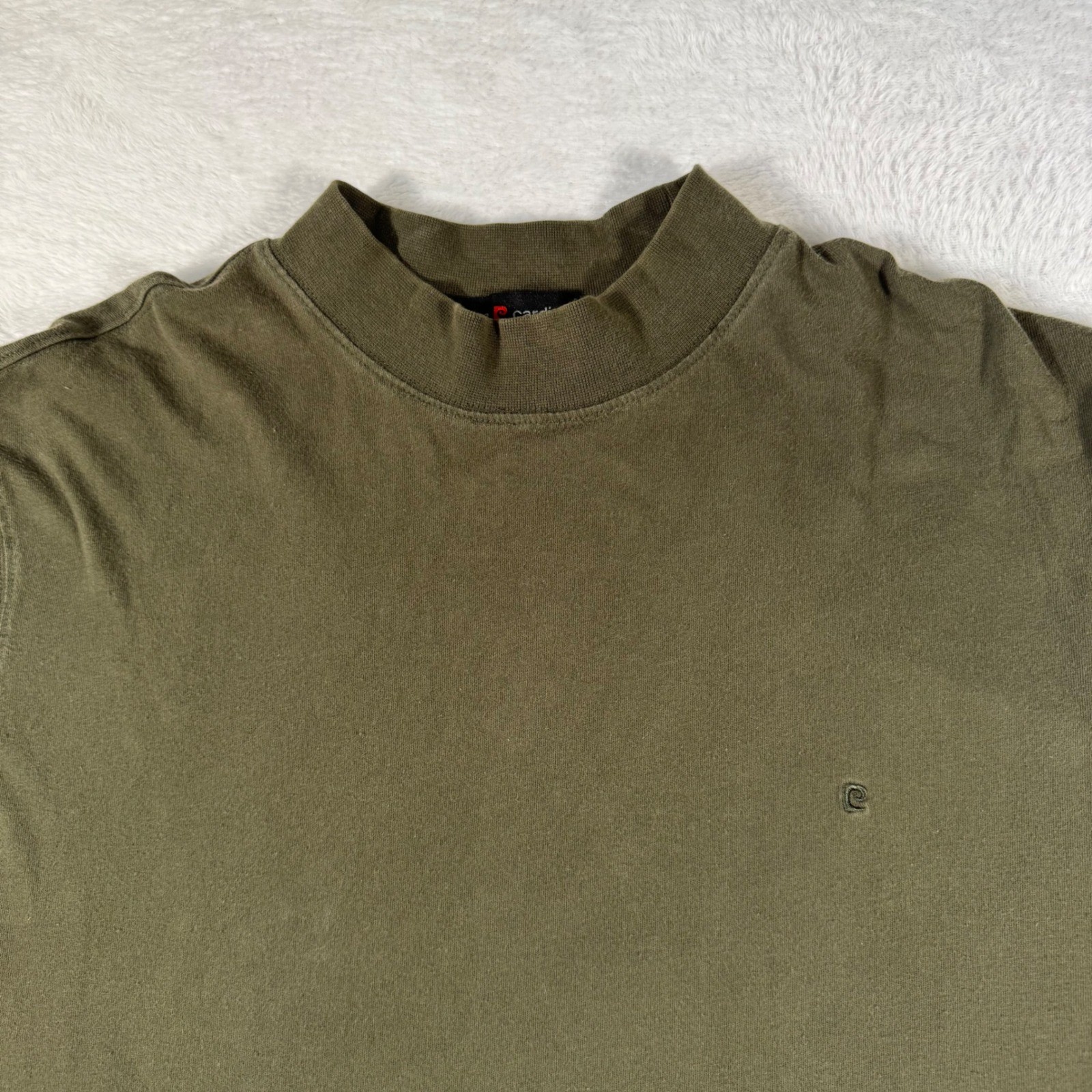 Pierre Cardin Mock Neck Shirt Mens L Olive Green Long Sleeve Sustainable Cotton