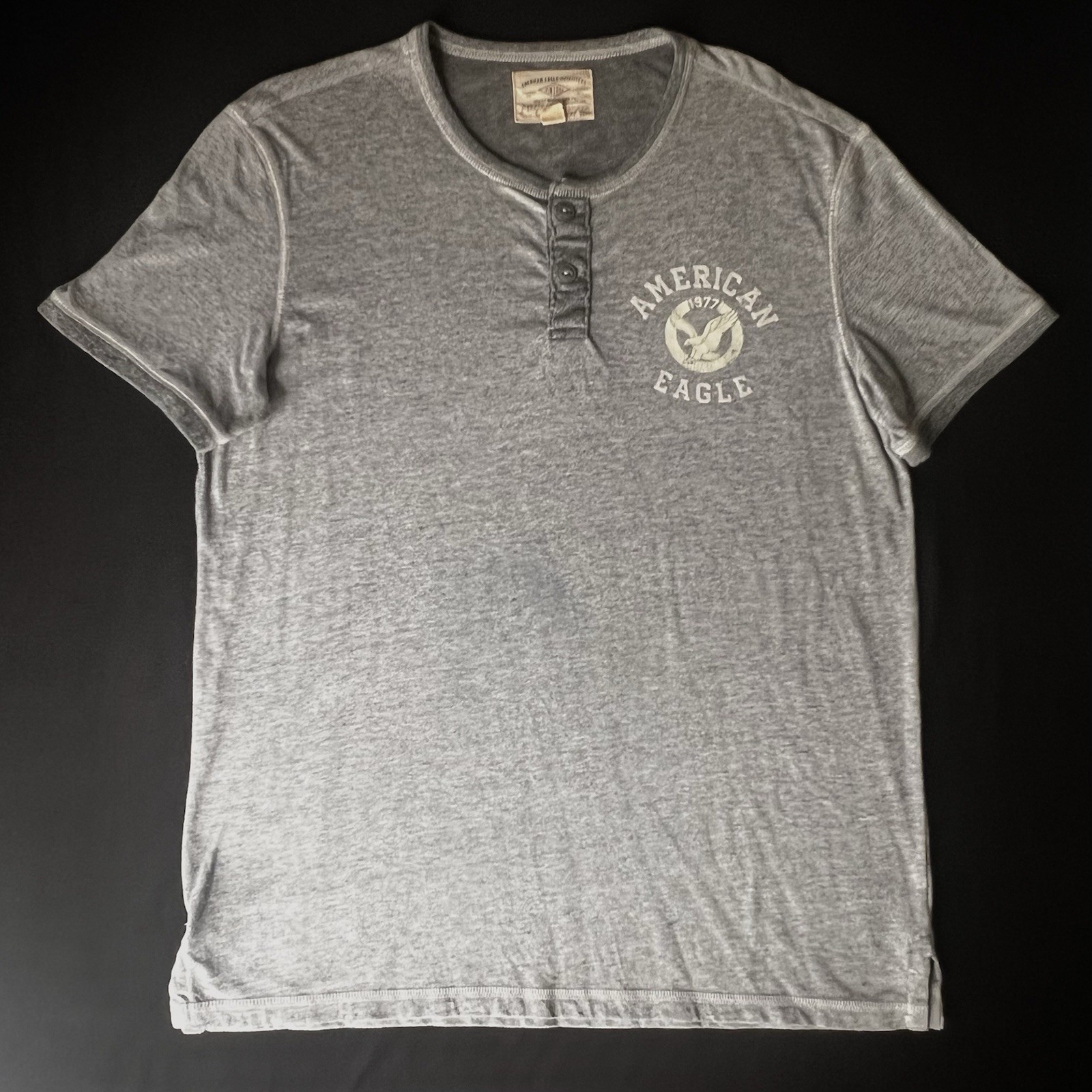 American Eagle Outfitters Vintage Shirt Henley Gray Men L Buttons Logo Soft Feel