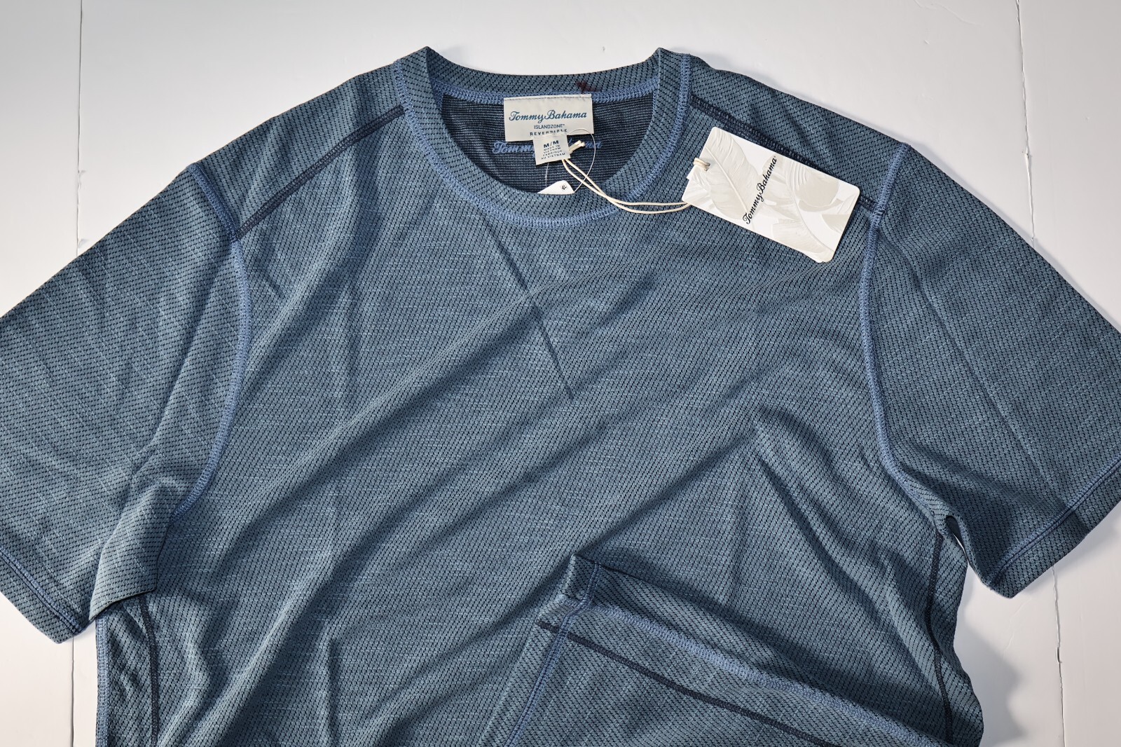 Tommy Bahama T Tee Shirt Flip Sky Reversible Crew Ocean Deep Blue SS Medium M