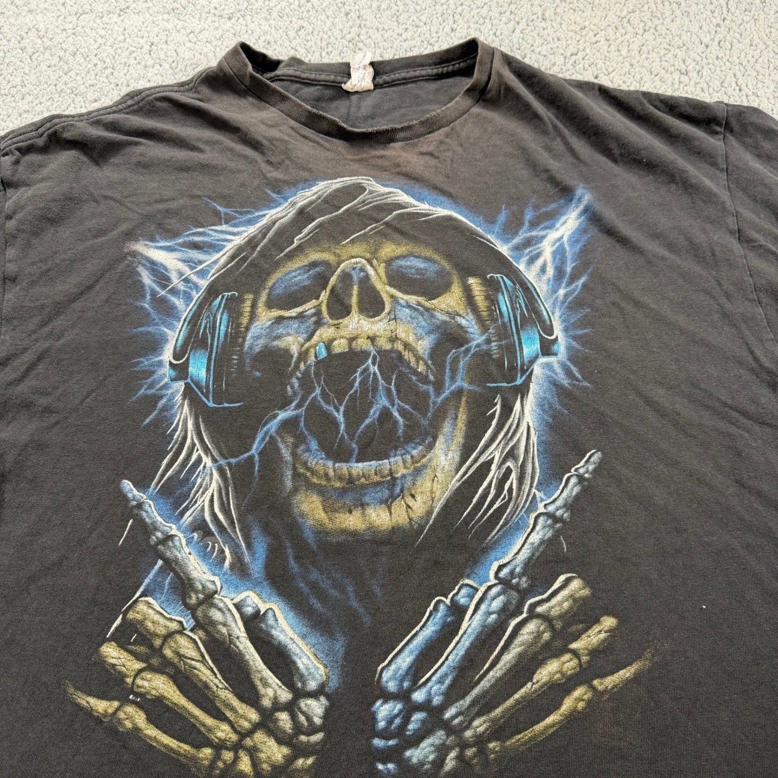Grim Reaper Skull Headphones Lightning Graphic T-Shirt Mens XXL Short Sleeve