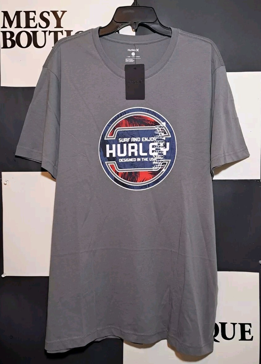 Hurley Mens Usa Tropic Short Sleeve Graphic T-Shirt Sz XL Stone Grey