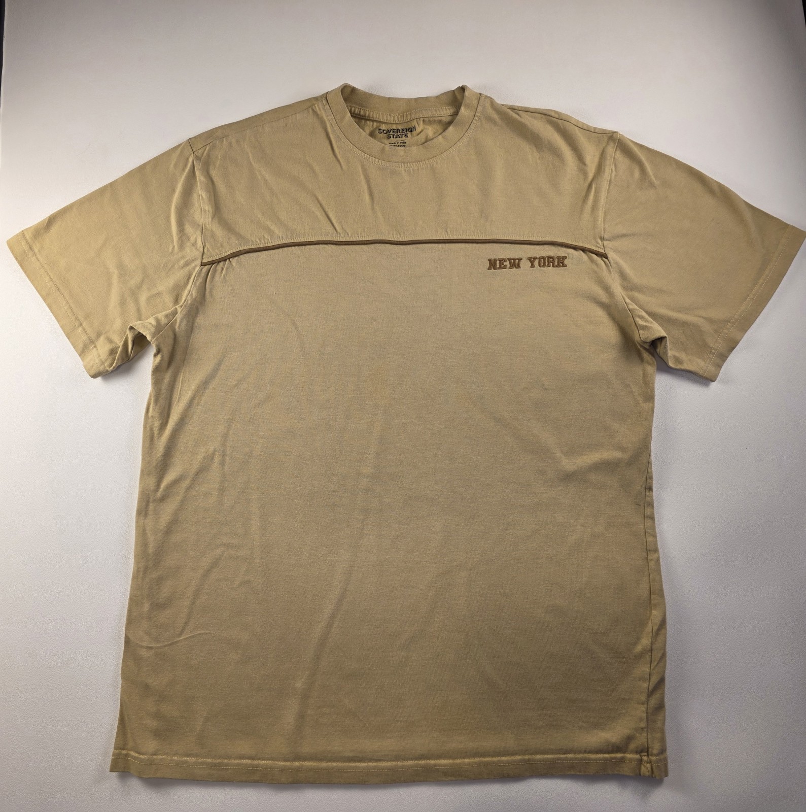Sovereign State Cream Neutral 100% Cotton Unisex New York T Shirt Mens Large