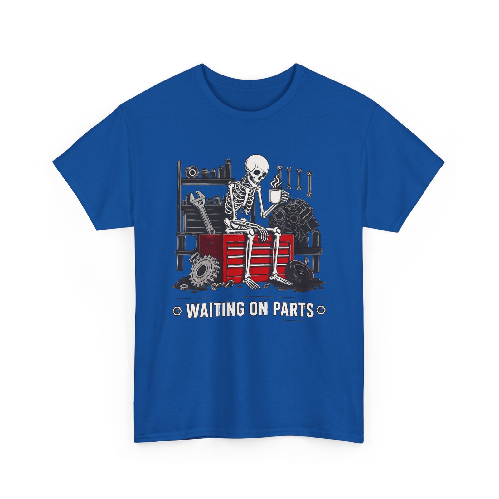 Waiting On Parts Mechanic Mens TShirt Funny Skeleton Auto Repair Unisex Gift Tee