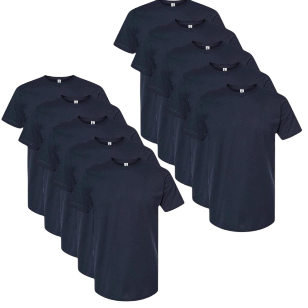 (10-PACK) Solid Navy Blue T-Shirt, Tultex 202 Blank 100% Ring Spun Cotton, LARGE