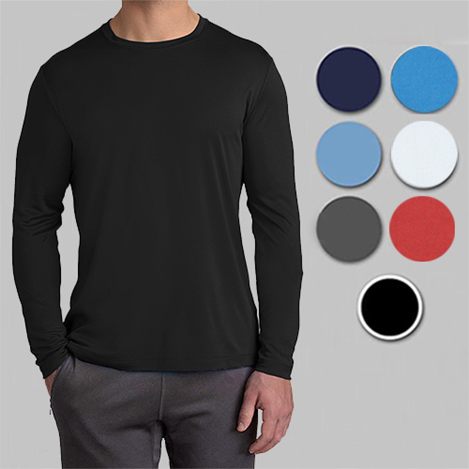 Men’s Moisture Wicking Long Sleeve Performance Crew Neck Tagless Tee-NEW , S-2XL