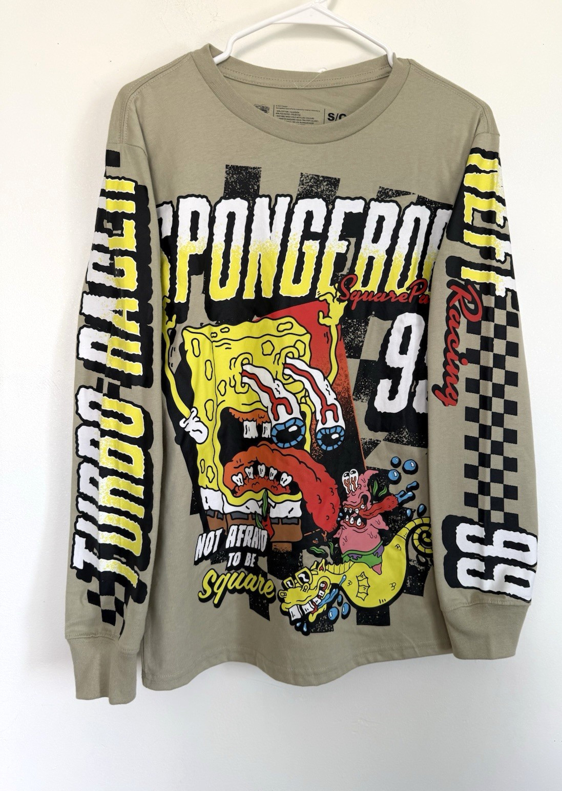 Spongebob Square Pants NEFF Turbo Racer Graphic Long Sleeve Olive Green Shirt Sm
