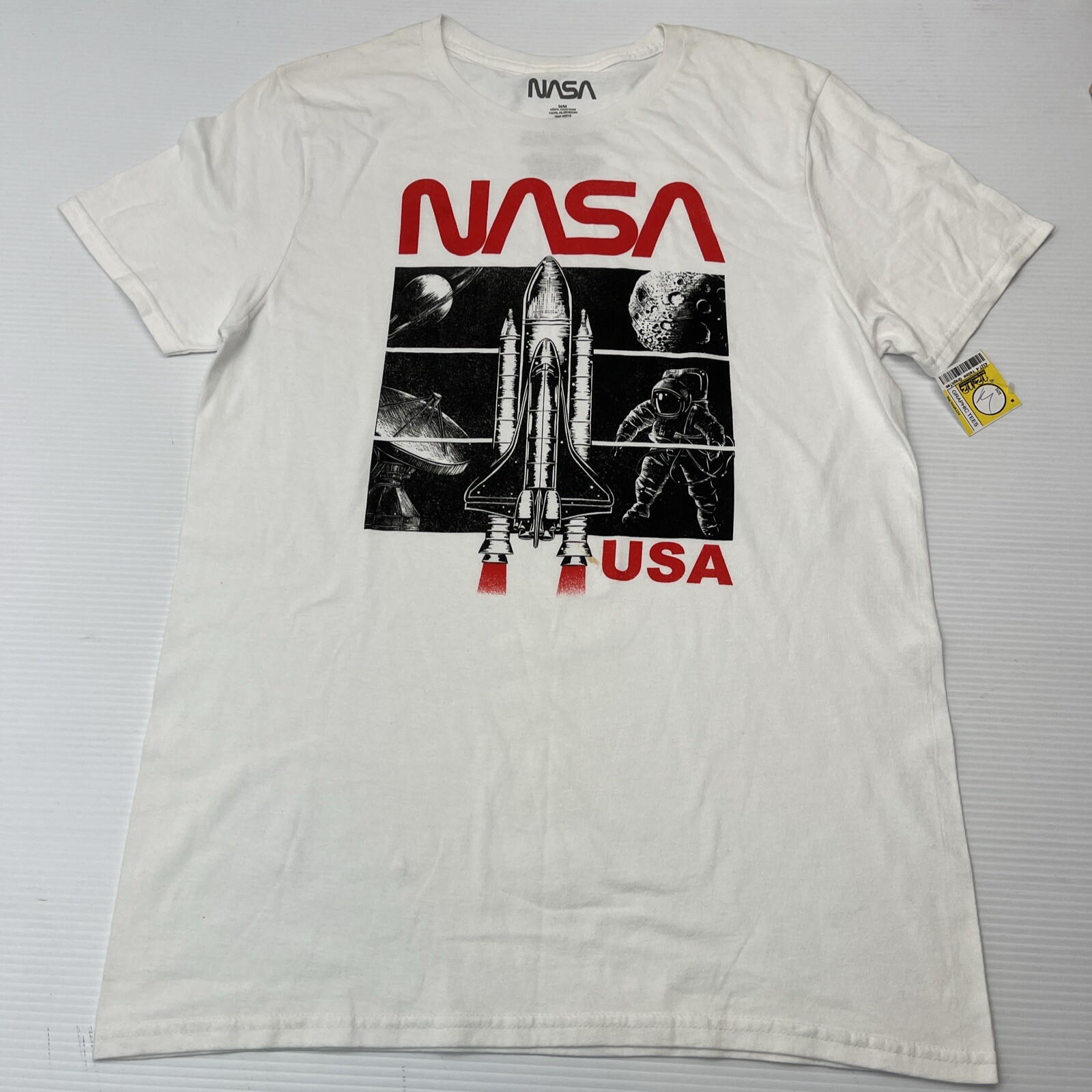 NASA Space Shuttle Astronaut USA Graphic T Shirt Men’s M Medium White
