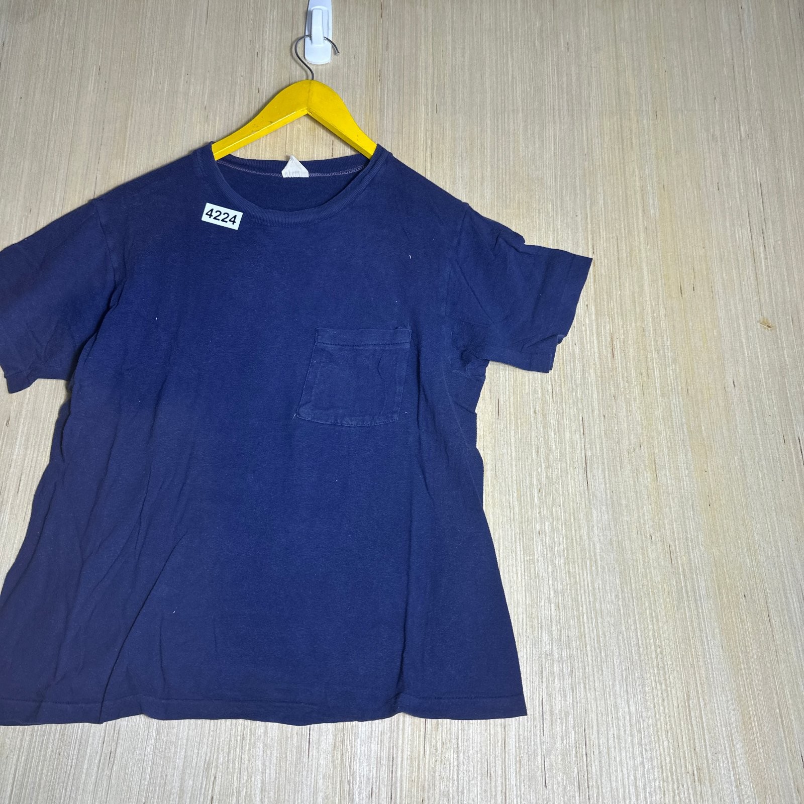 Vintage 80s Blank Blue Shirt Adult Medium Blue Short Sleeve Pocket Pullover