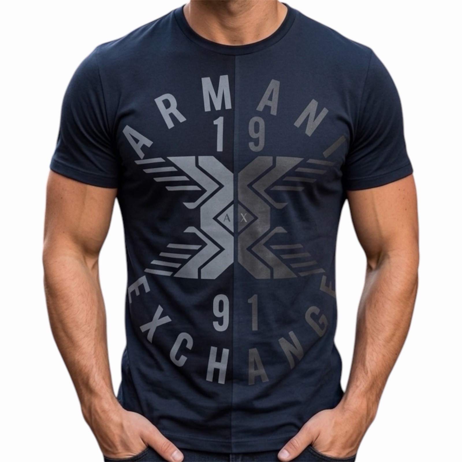 ARMANI EXCHANGE Navy Black SPLIT UP Short Sleeve Slim Fit Designer T-shirt NWT