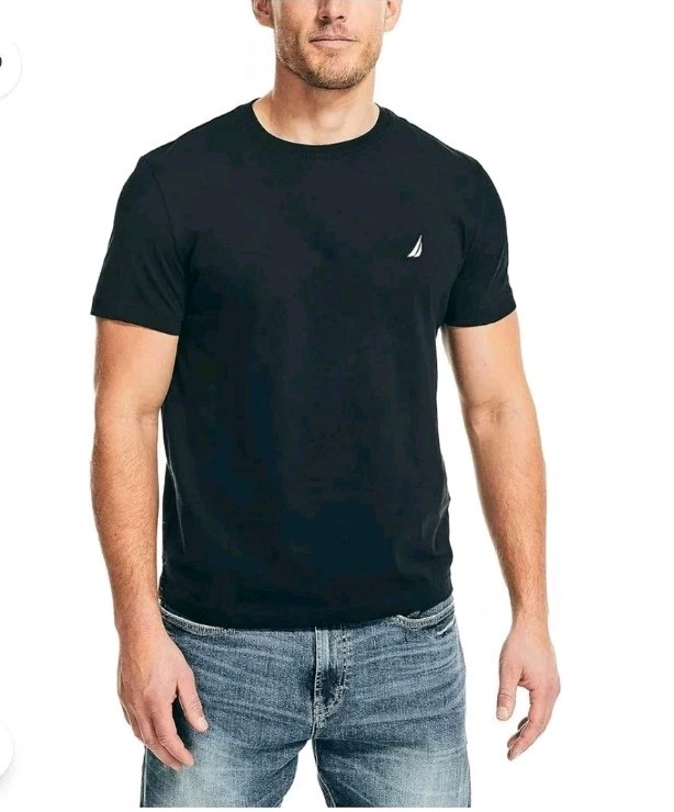Nautica Mens Knit Tee Crew Neck T Shirt Size 2XL Black Solid Uniform Preppy Work