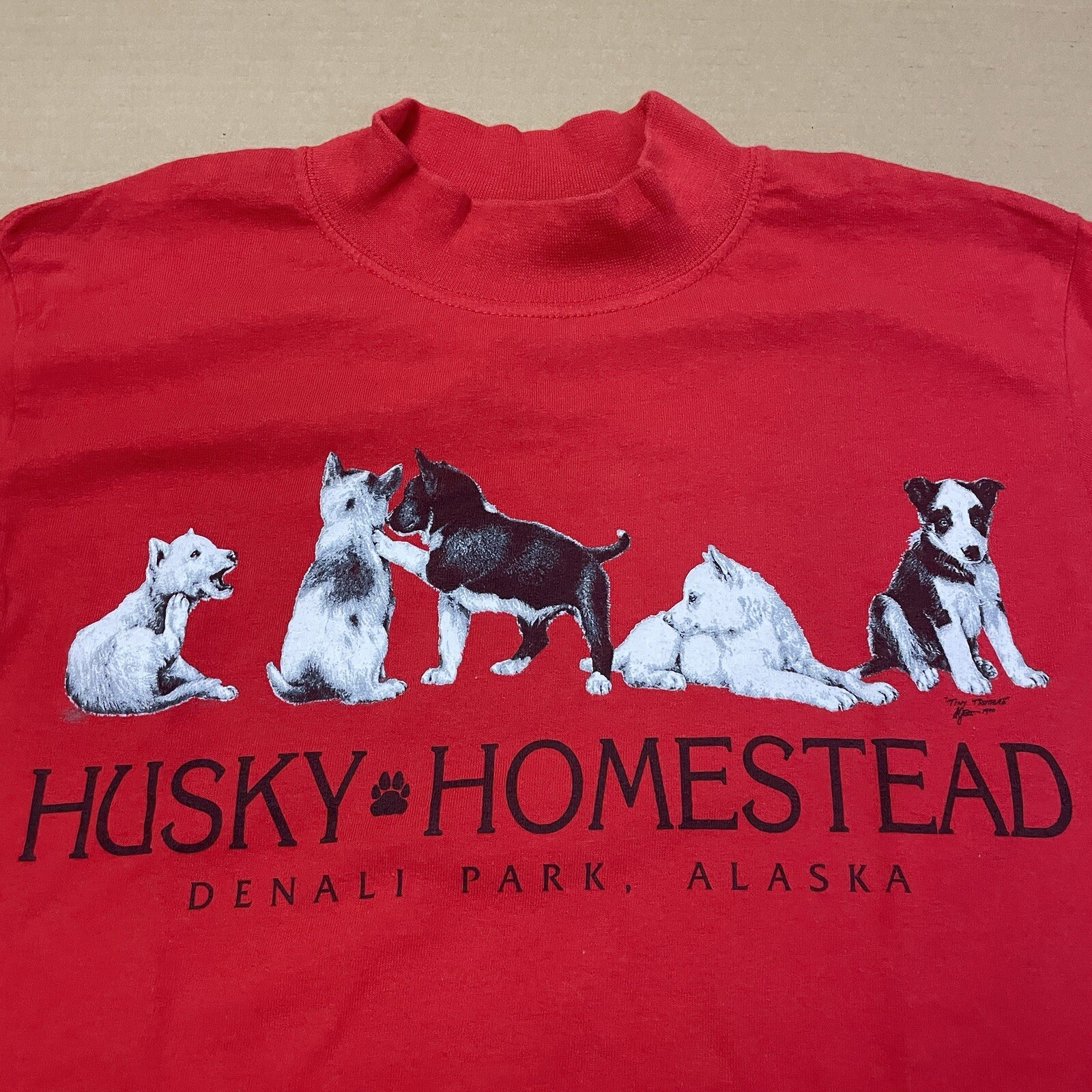 Alaska Huskies Shirt Adult Small Red Longsleeve Dogs Mock Neck Y2K Alaskan Mens
