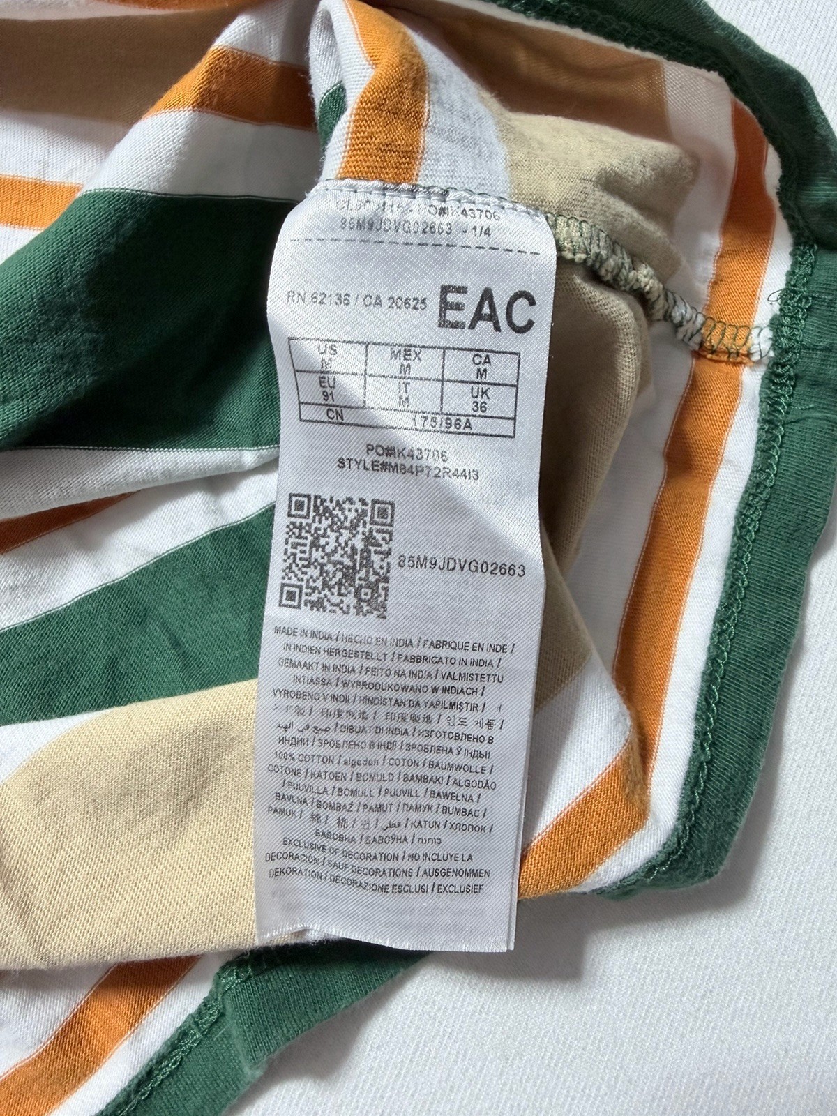 Guess Los Angeles Striped T Shirt Mens Size M Made in India VTG Green Orange Y2K