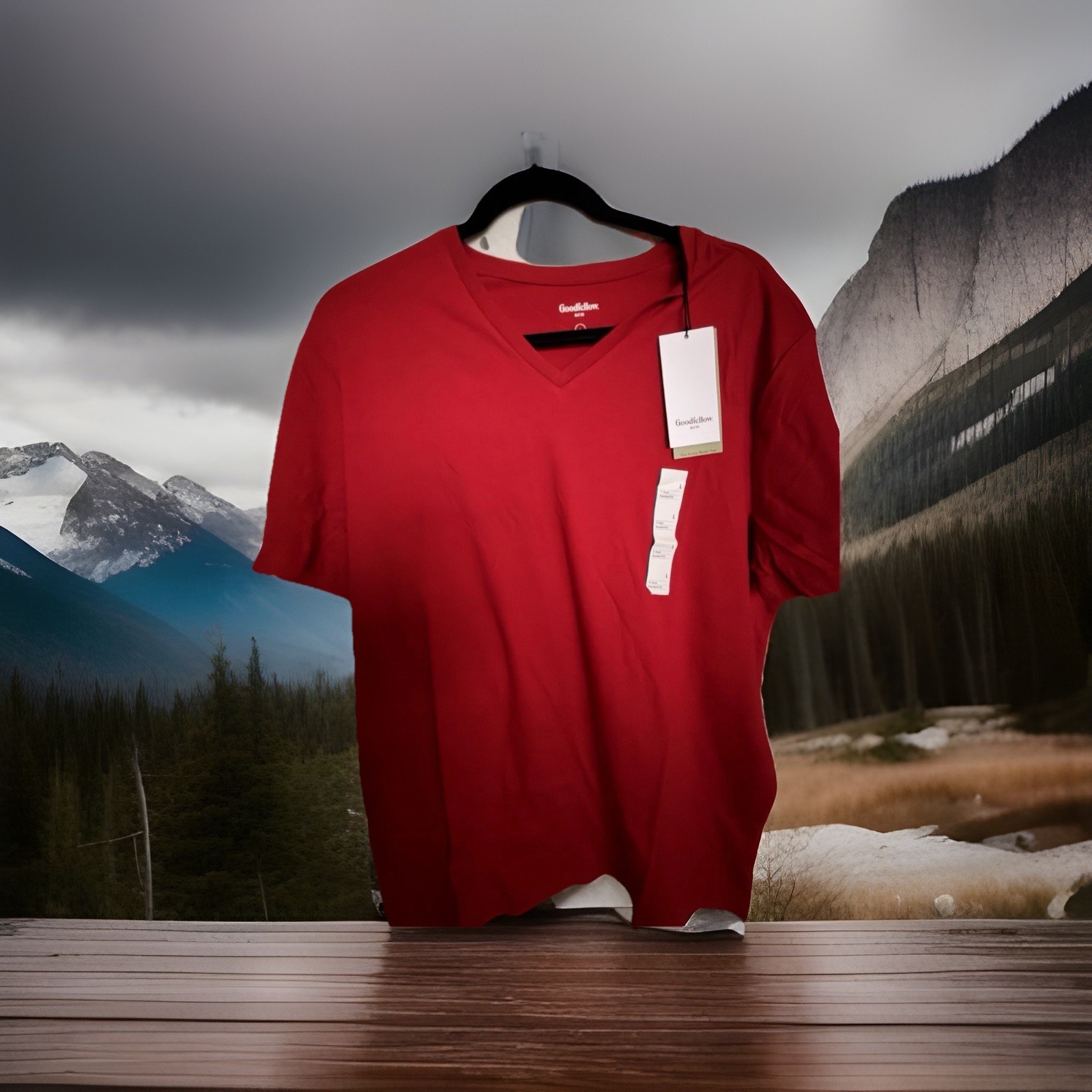Men’s L Red Goodfellow Cotton V-Neck Shirt. Great For 4th Of July Picnics!