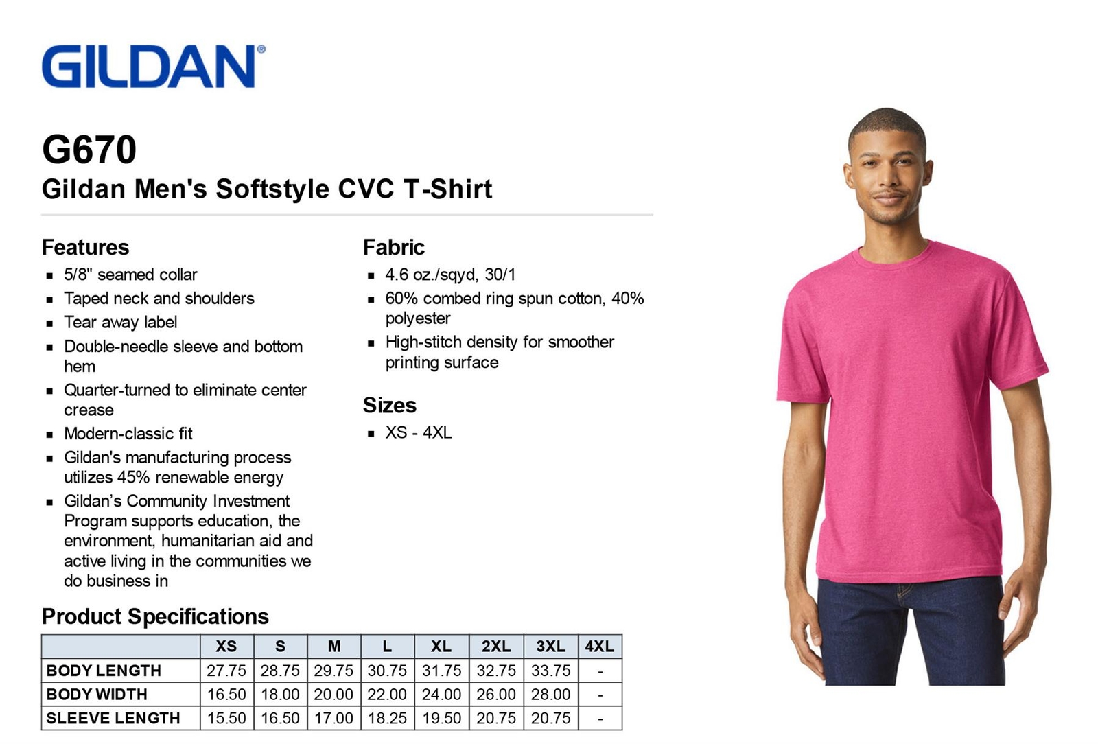 Gildan Men’s Softstyle 4.6 oz. Cotton Poly Short Sleeves CVC T-Shirt G670 XS-3XL