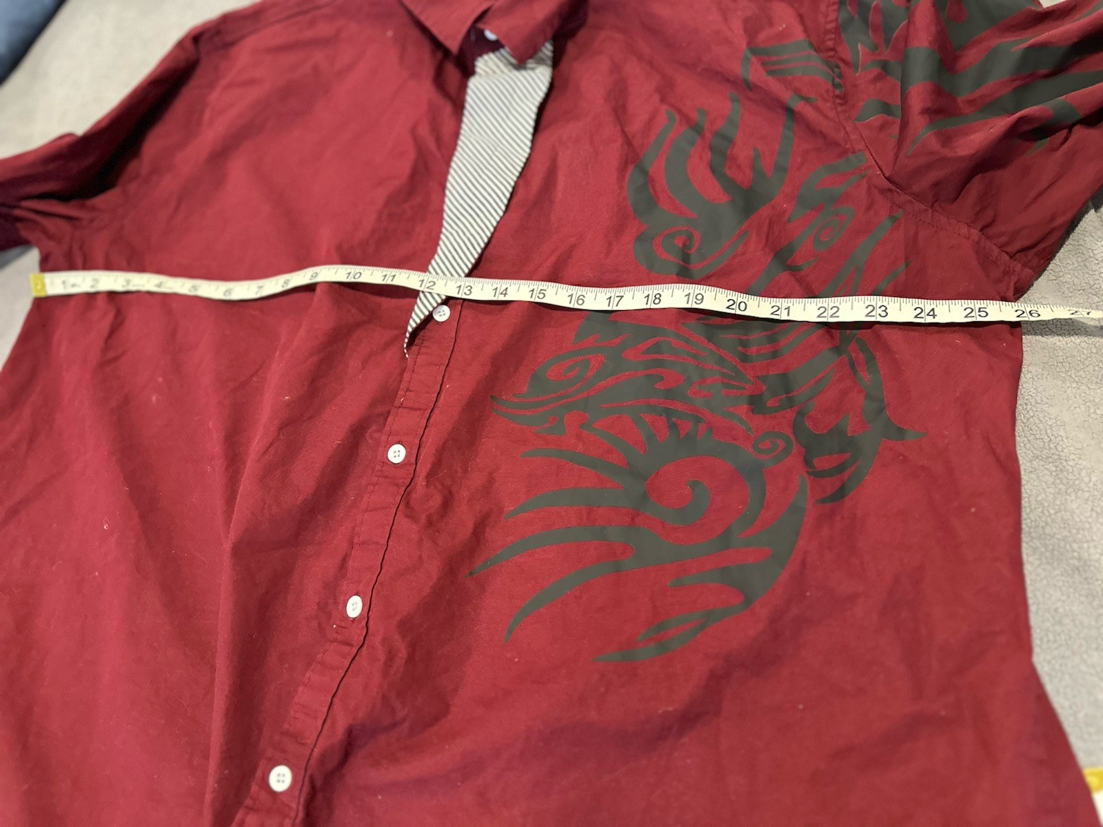 Coofandy mens Sz: 3xl Causal Button Up Dress shirt Maroon black tribal graphic
