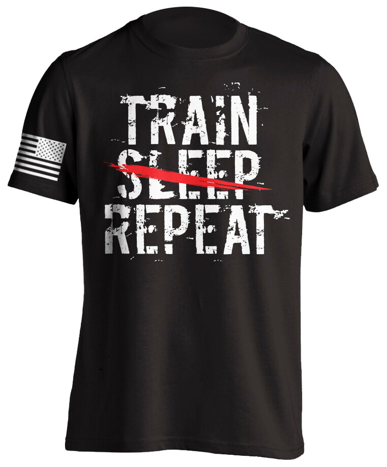 Bodybuilding Training Fitness Gym T-Shirt with US Flag MMA Train Repeat
