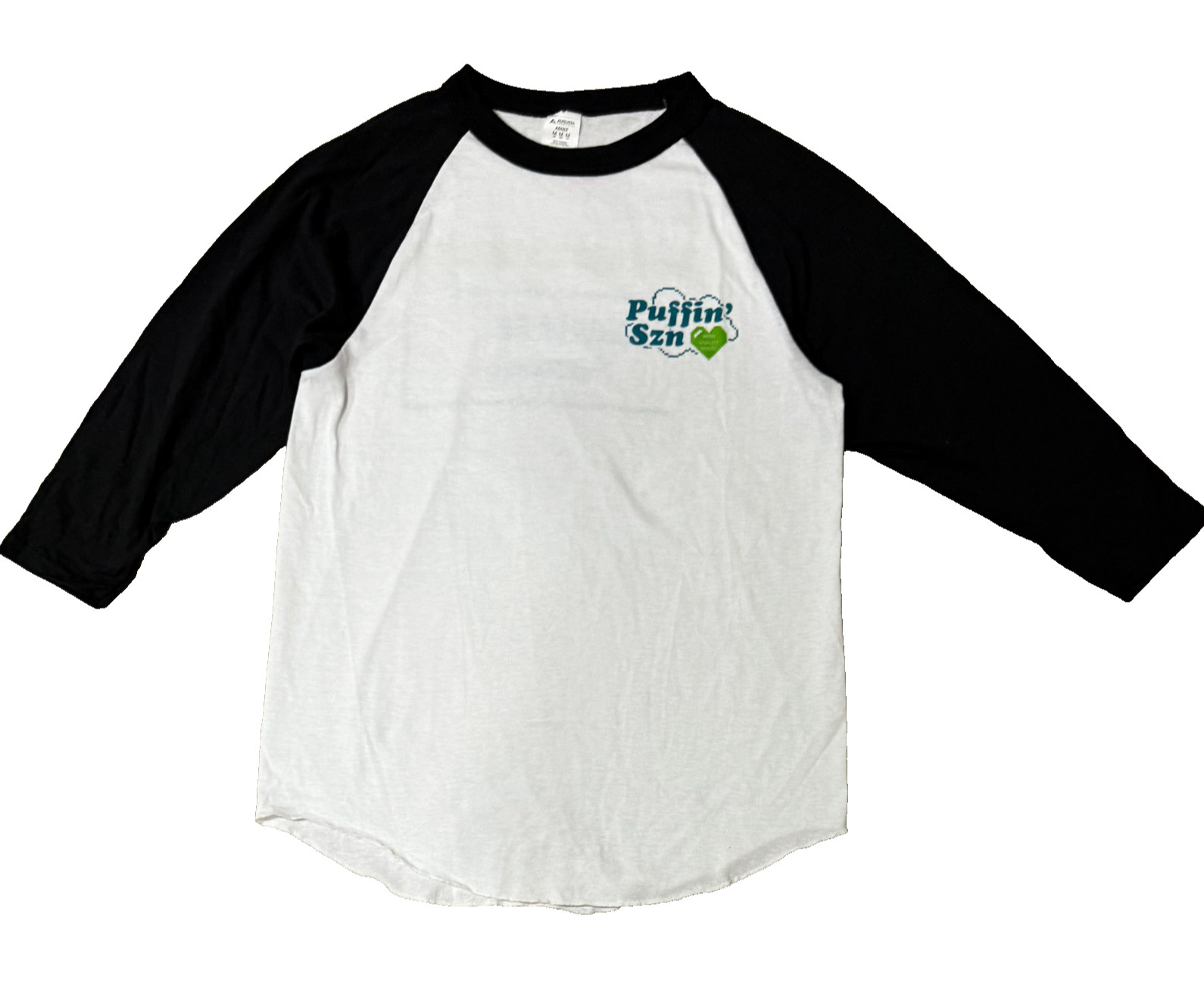 Mens Raglan Graphic T Shirt M Black 3/4 Sleeve Puffin Szn Augusta Sportswear