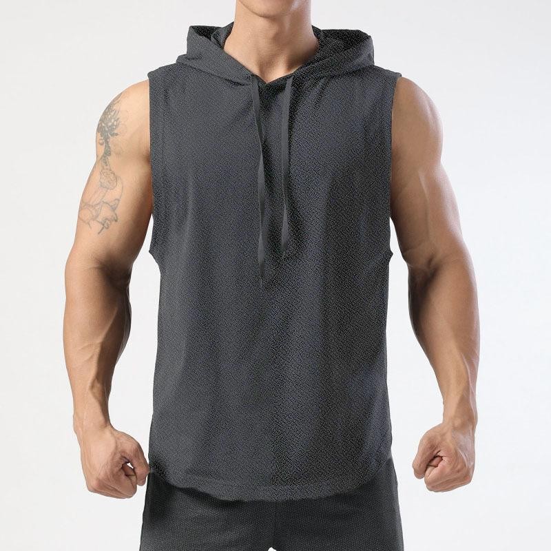 Gym Bodybuilding Men’s Hooded Tank Tops T Shirt Sleeveless Vest Workout Hoodie