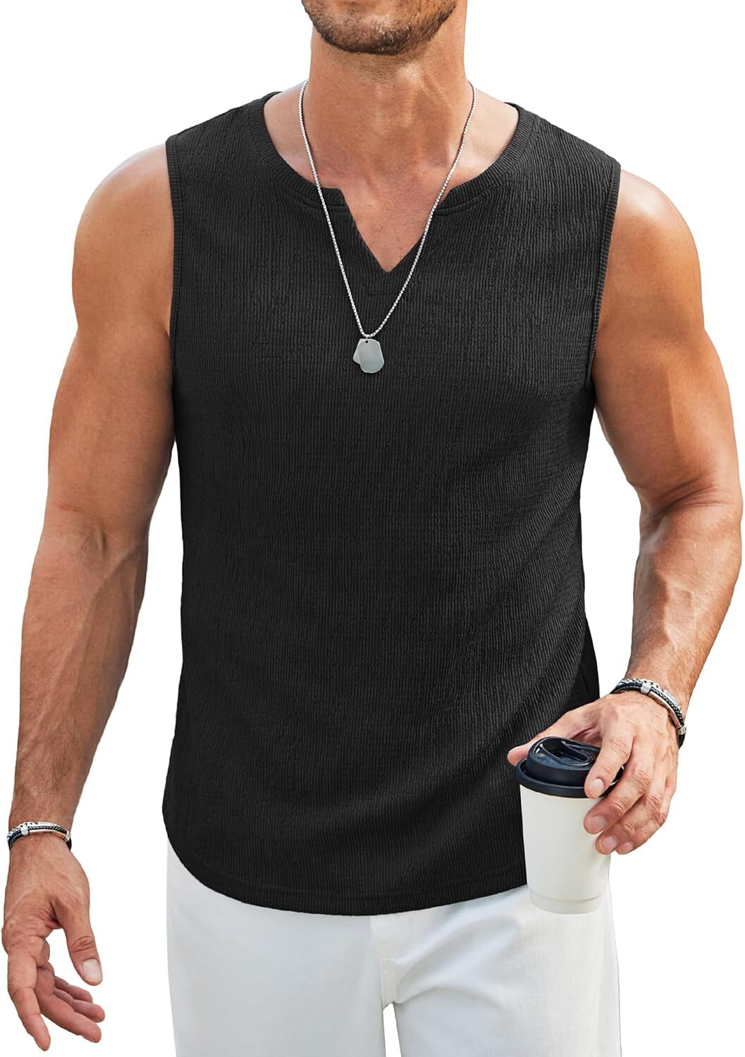 Men’s V Neck Sleeveless Tank Tops 2 Pack Lightweight Knit Muscle Tee for Summer