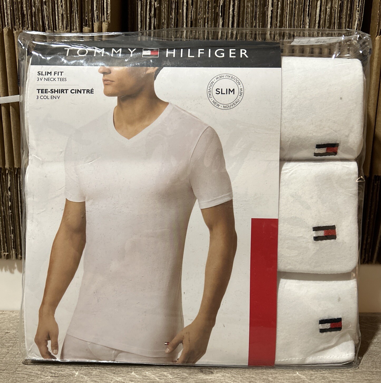 Tommy Hilfiger Slim Fit 3 Pack V-Neck Tees T-Shirt’s White Sz S 34-36 New B12